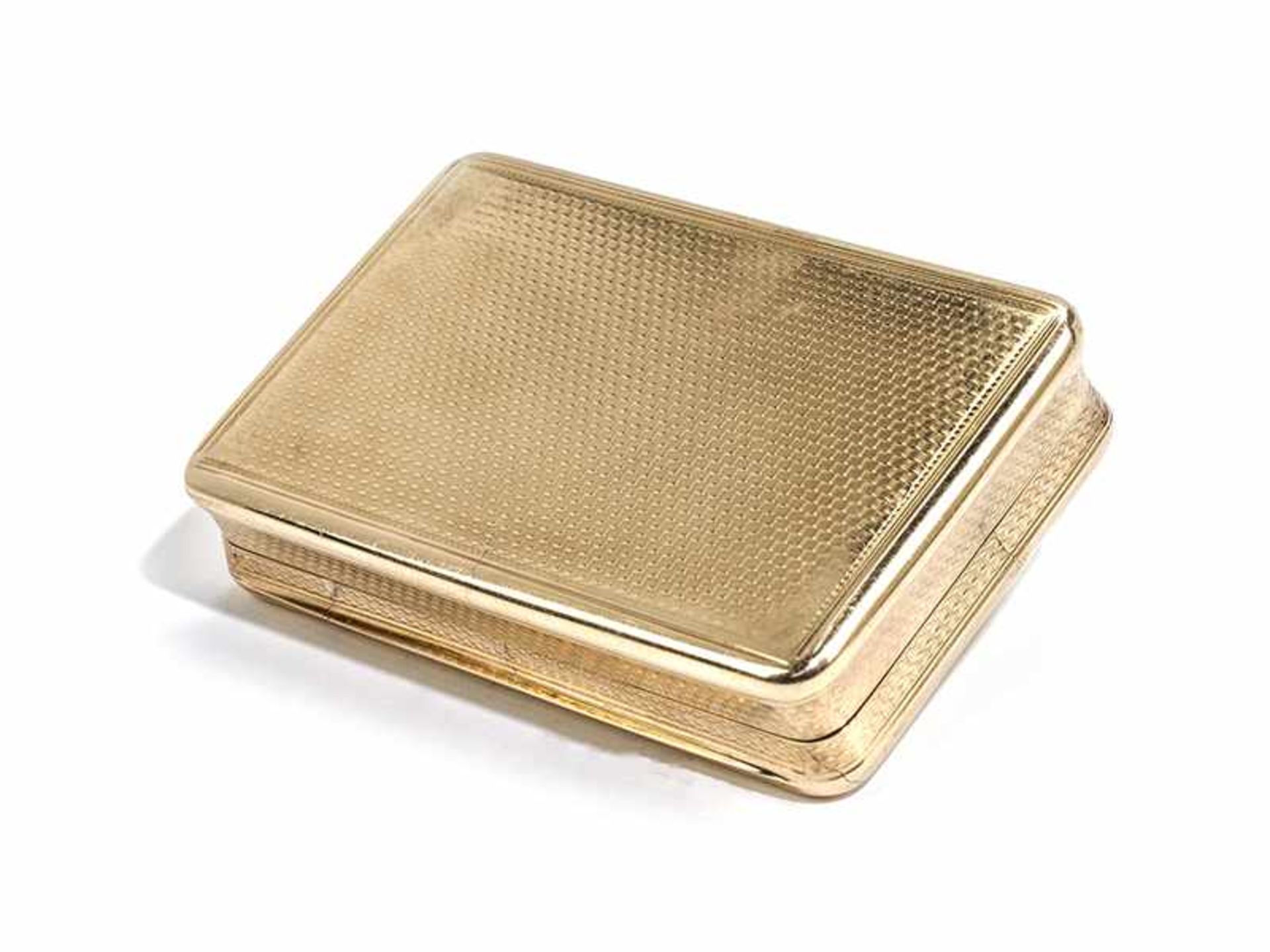 Londoner Golddose 1,8 x 8 x 5,3 cm. Gewicht: 114 g. Boden und Deckel punziert: Londoner Beschau - Bild 3 aus 7