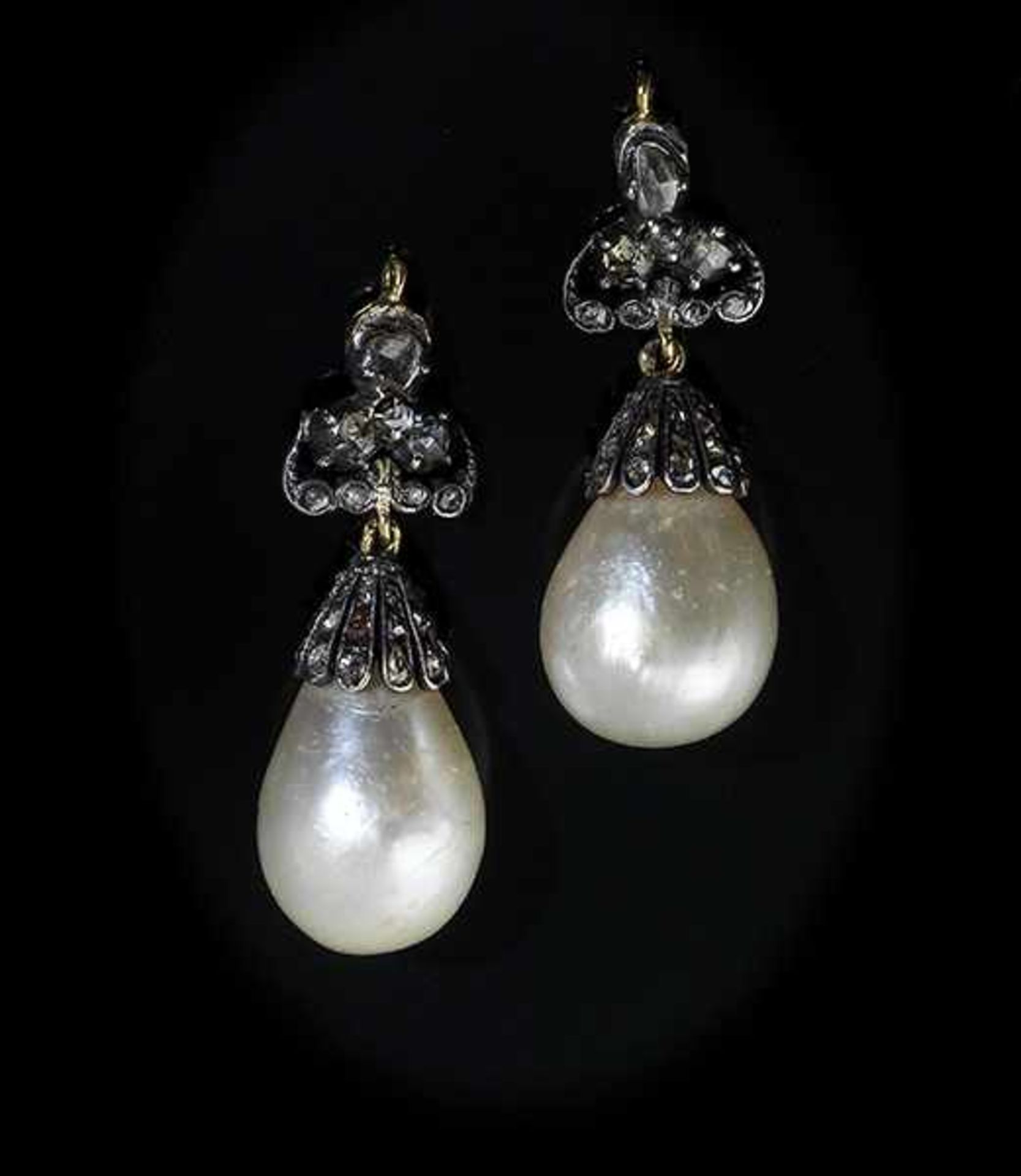 Natural pearl and diamond earrings