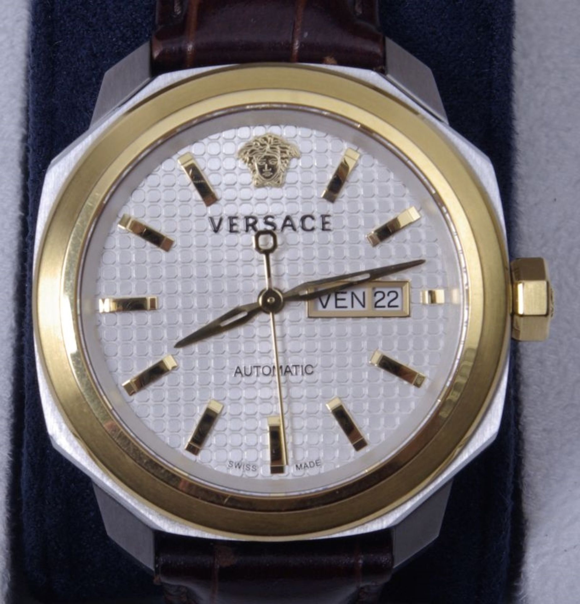 Versace Automatik Armbanduhr, Herrenarmbanduhr, Versage, Stahl Gold Gehäuse, Glasboden, - Bild 2 aus 3