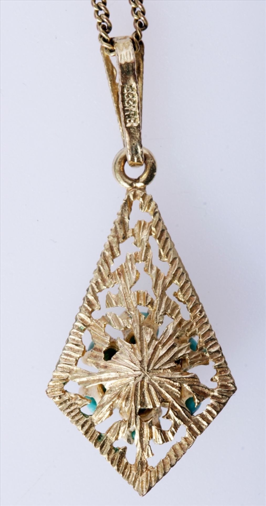 Collier, Kette mit Anhänger aus Gold, Türkisperlen. Länge ca. 45cm, Gewicht 4,0 Gramm. - Bild 3 aus 4