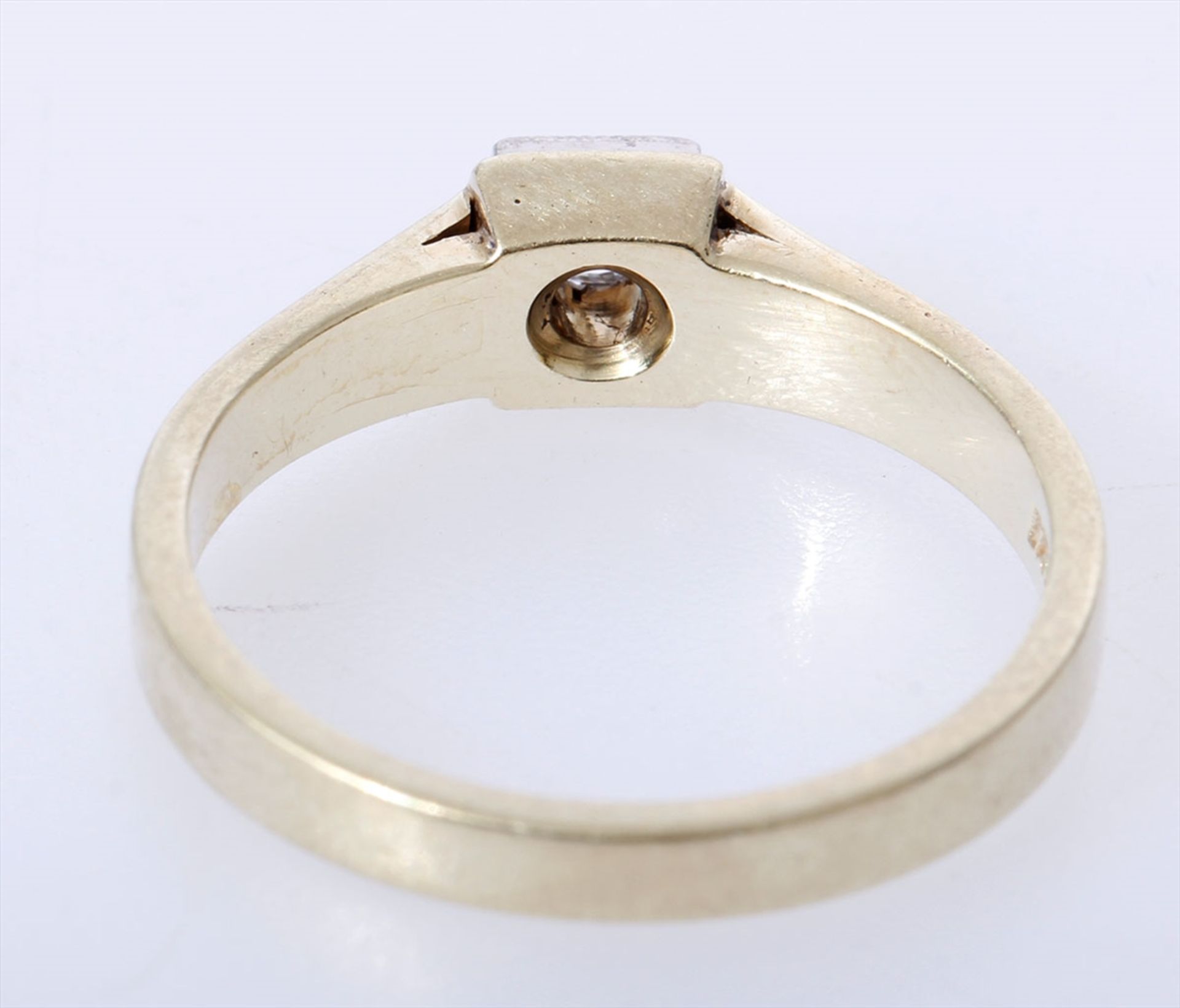 Solitärring, 585 Gelbgold, 3,42 Gramm, Diamant, Altschliff rund, ca. 0,08ct. (W/SI), - Bild 5 aus 5