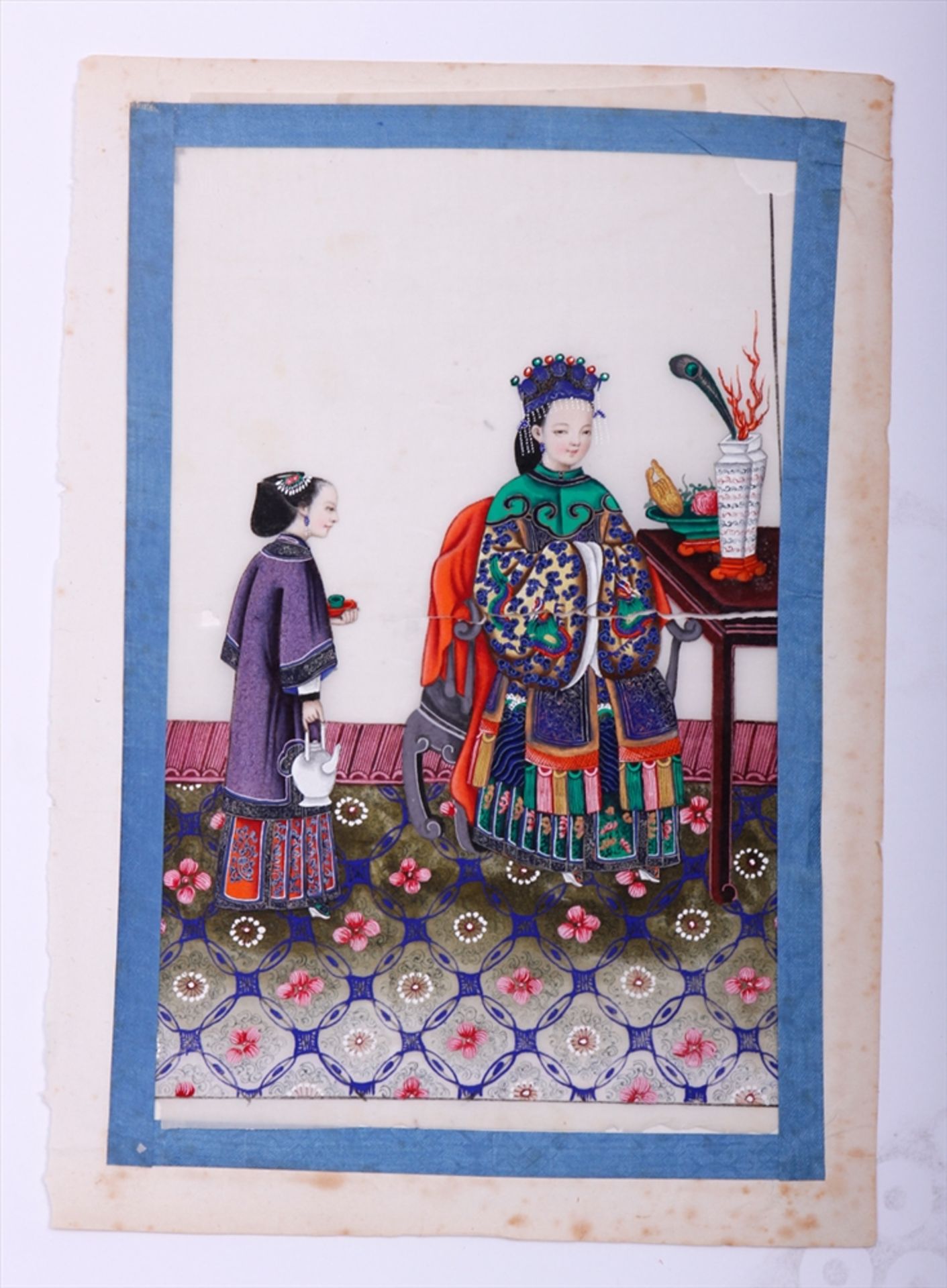 6 höfische Malereien, Gouache auf Reispapier, China, 2.Hälfte 19.Jh., Darstellungen des Kaiserpaares - Image 4 of 7