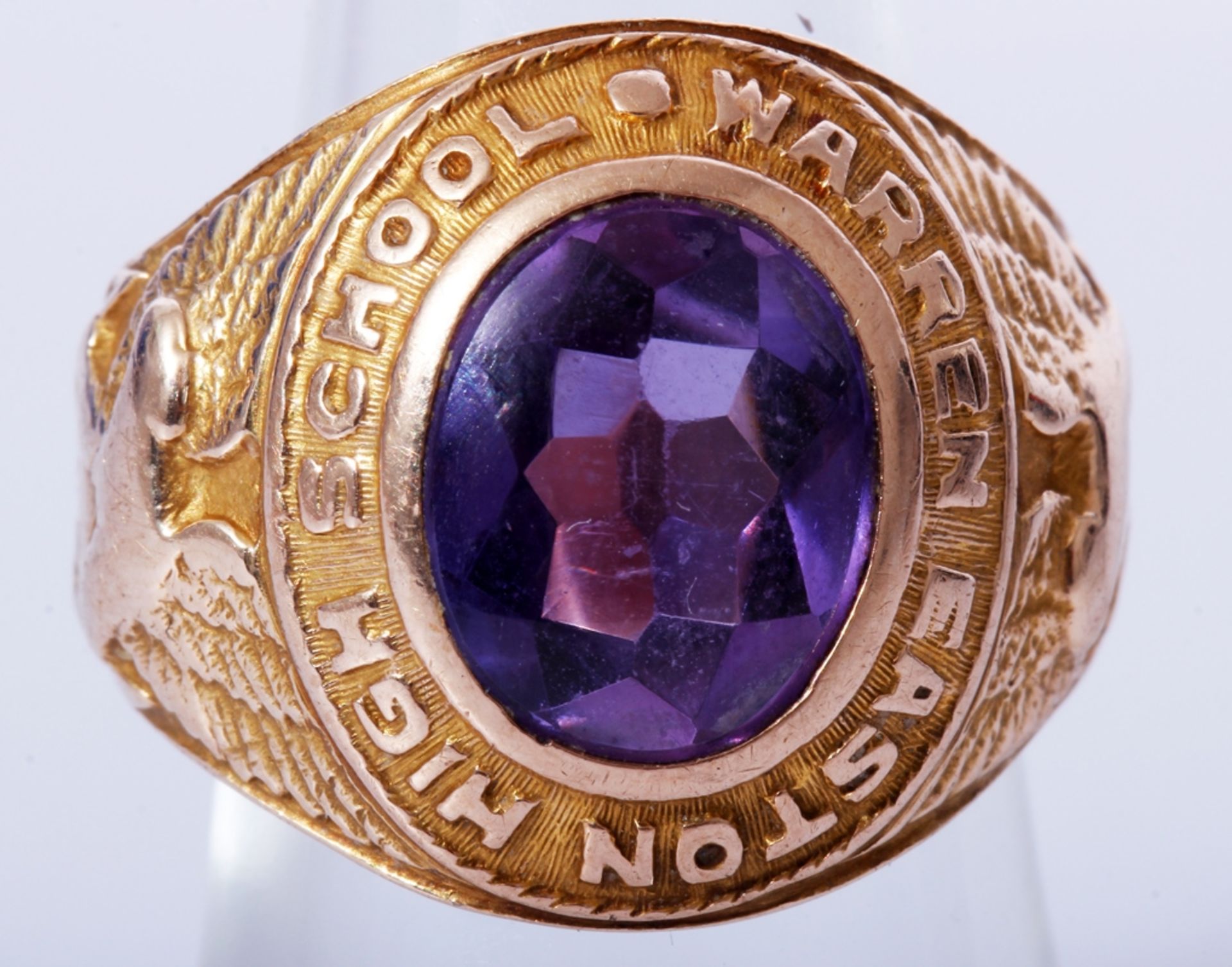 USA College Ring von 1936 mit Amethyst Warren Easton High School, 9,83 Gramm, 10k Gelbgold, - Bild 2 aus 5