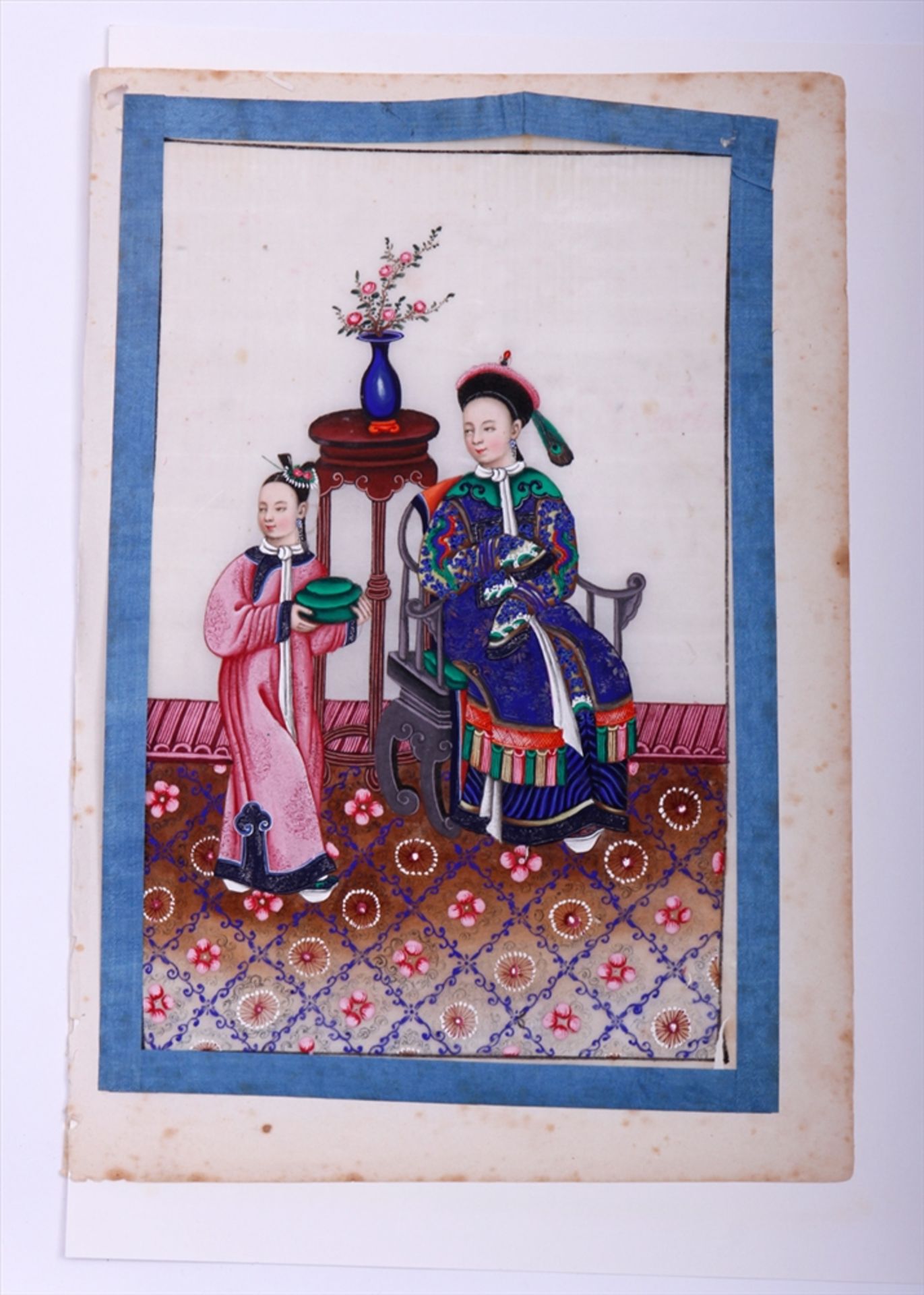 6 höfische Malereien, Gouache auf Reispapier, China, 2.Hälfte 19.Jh., Darstellungen des Kaiserpaares - Image 2 of 7