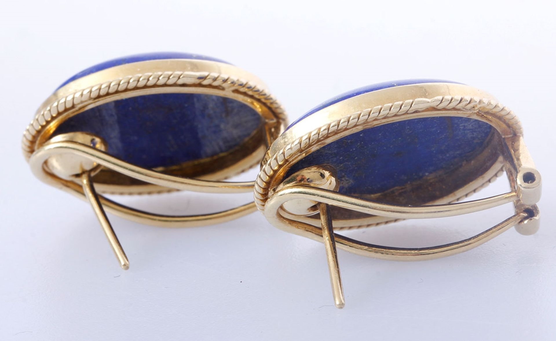 Ohrclips, Lapislazuli aus 750 Gold, klappbare Stecker, Höhe ca. 21mm, Gewicht 10,70 Gramm - Bild 2 aus 2