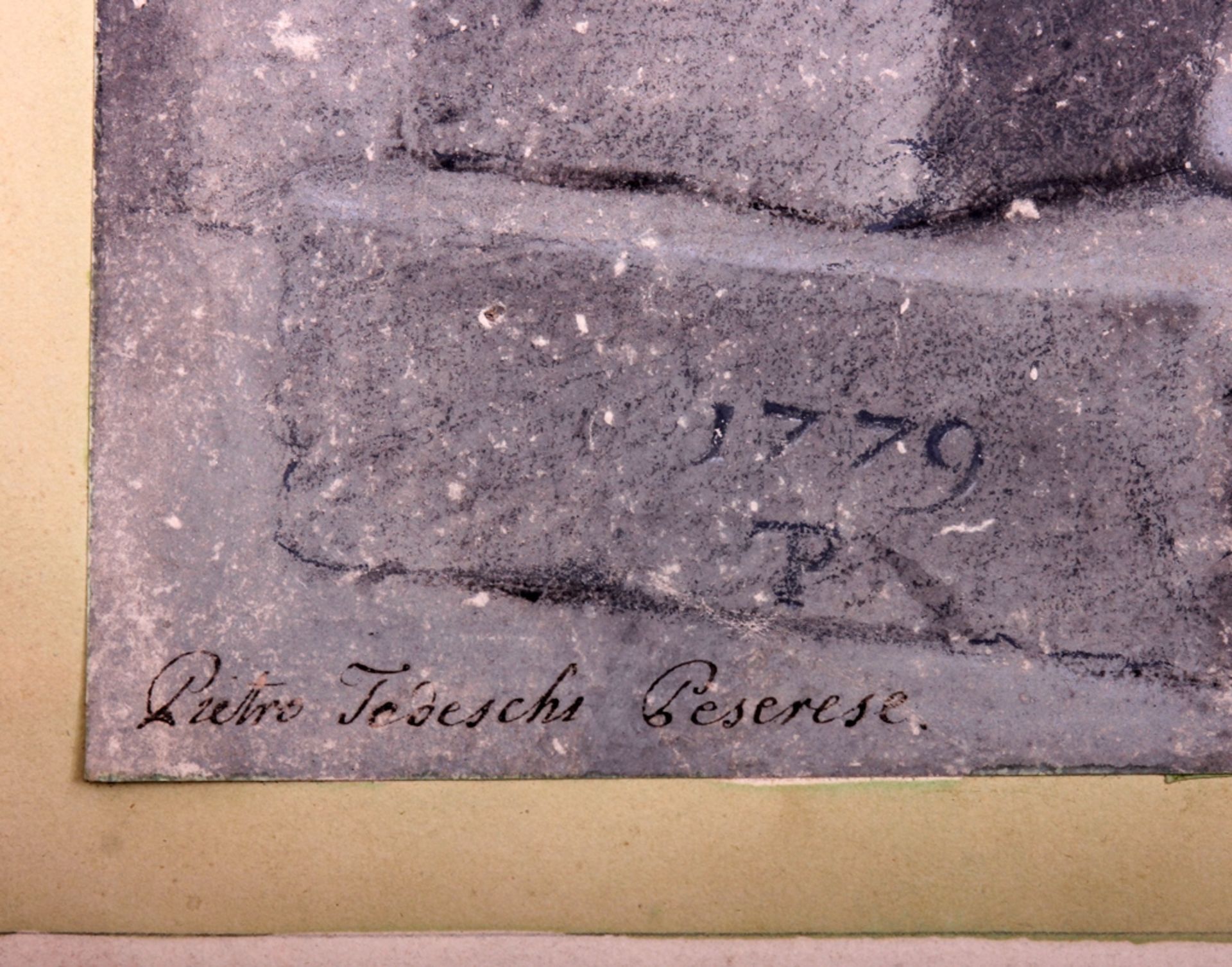 Pietro Tedeschi Peserese, sitzender männlicher Akt in Denkerpose, dat. "1779", Kreidezeichnung auf - Image 2 of 5