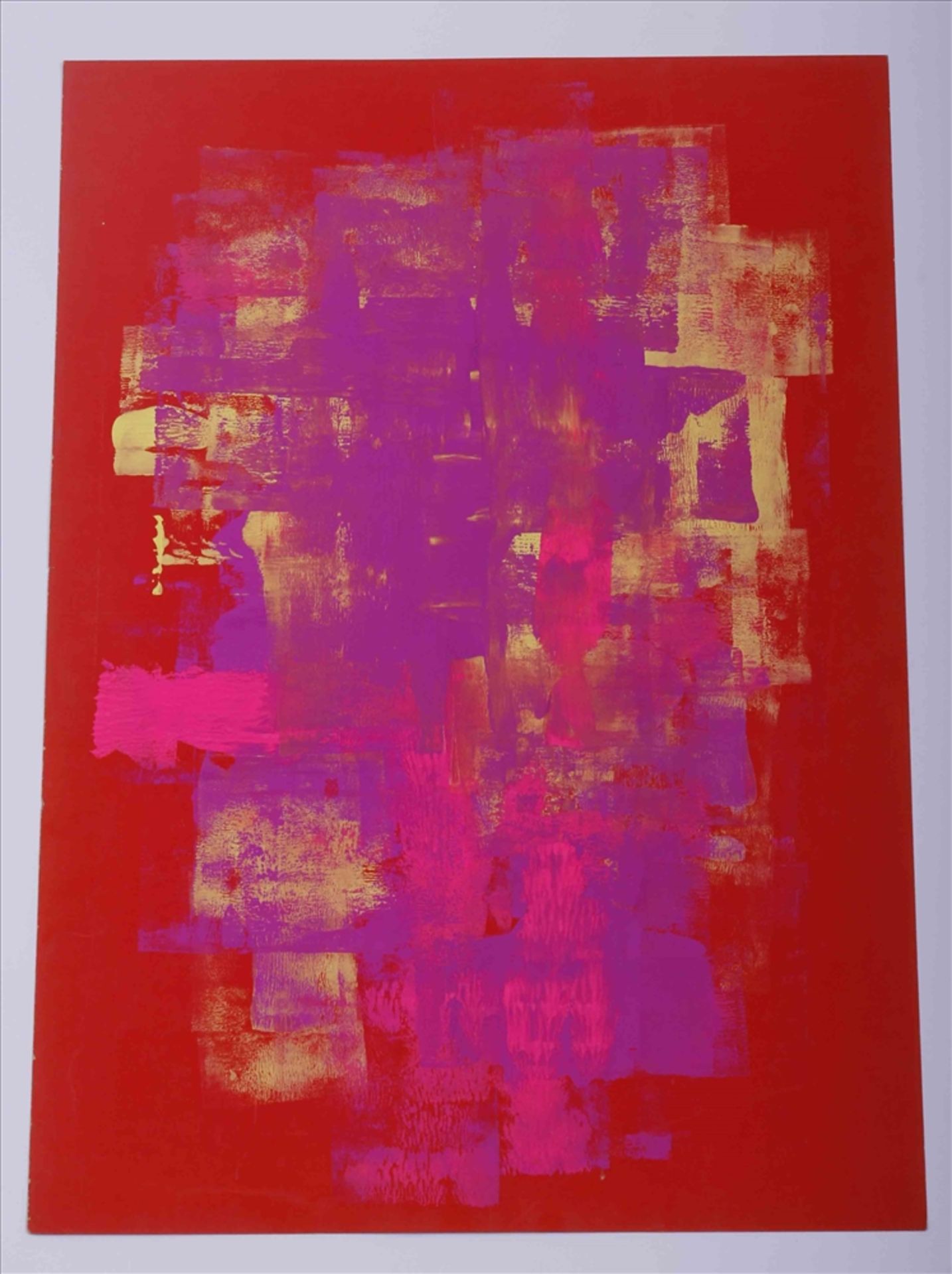 Tryptichon, 3 gegenstandslose Malereien in Neonfarben, unbekannter Künstler, Acryl auf Pappe, 60er - Image 4 of 4