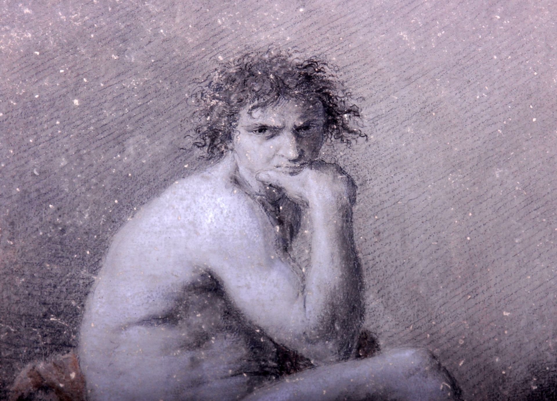Pietro Tedeschi Peserese, sitzender männlicher Akt in Denkerpose, dat. "1779", Kreidezeichnung auf - Image 5 of 5