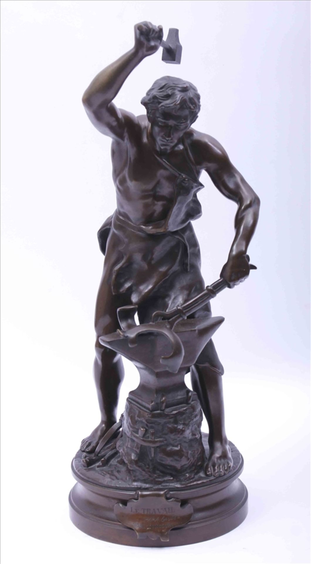 Adrien Étienne Gaudez (1845 - 1902), "Le Travail", Bronze, braun patiniert, stehender Schmied am