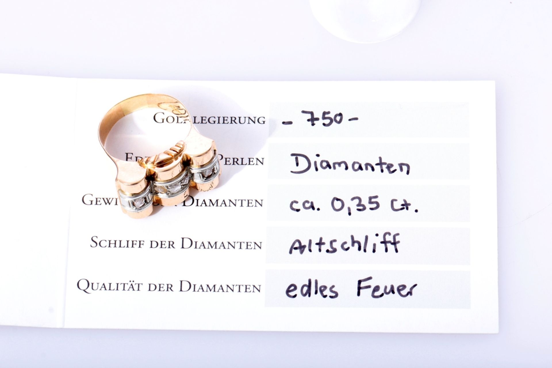 Ring, 750GG, Art Deco, 7,02 Gramm, Ringgröße 56, Altschliff Diamanten mit mittlerer bis unterer