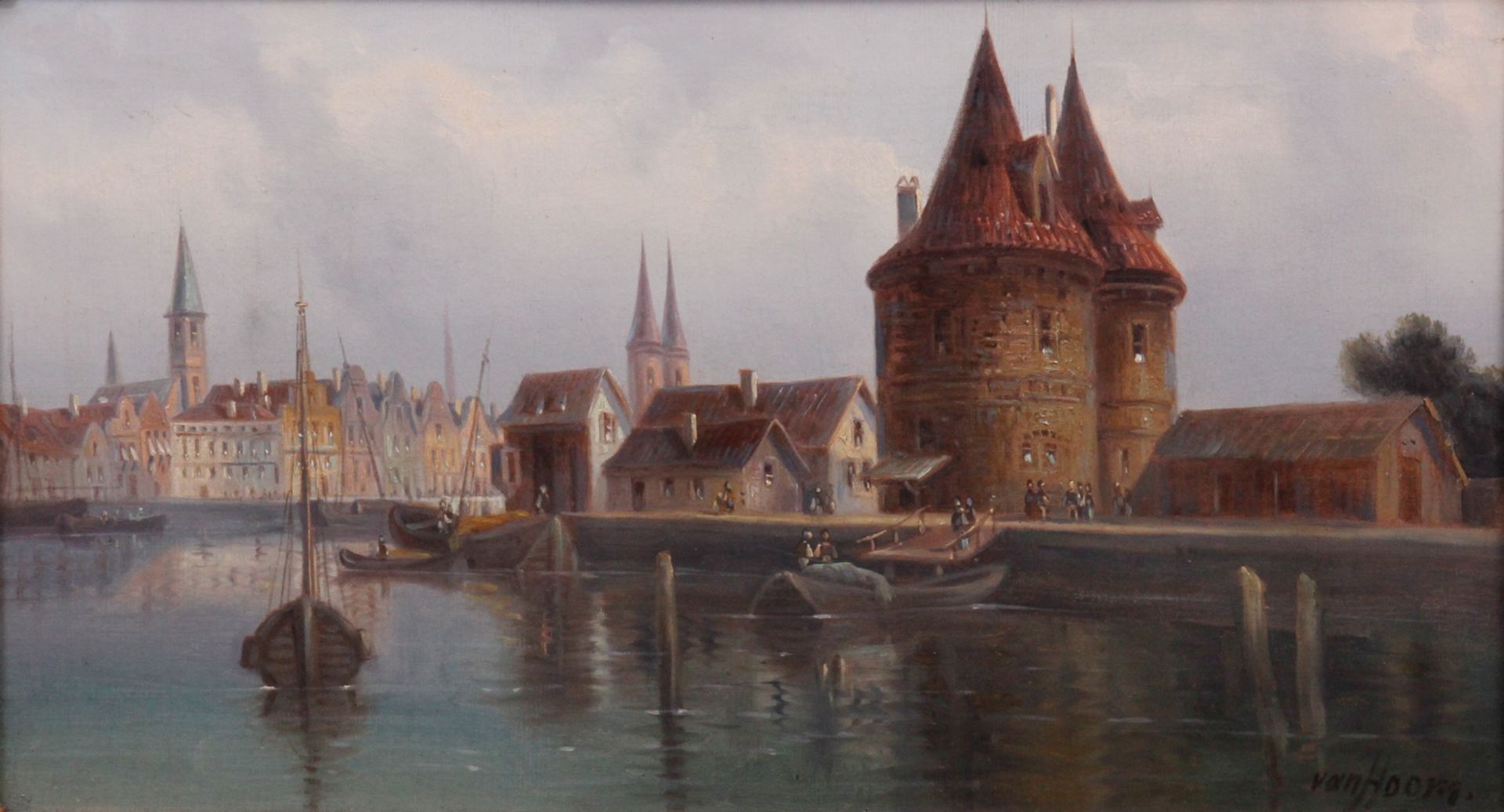 Ludwig Hermann van Hoom (1812 - 1881, niederländischer Marinemaler), holländische Stadtansicht, Öl
