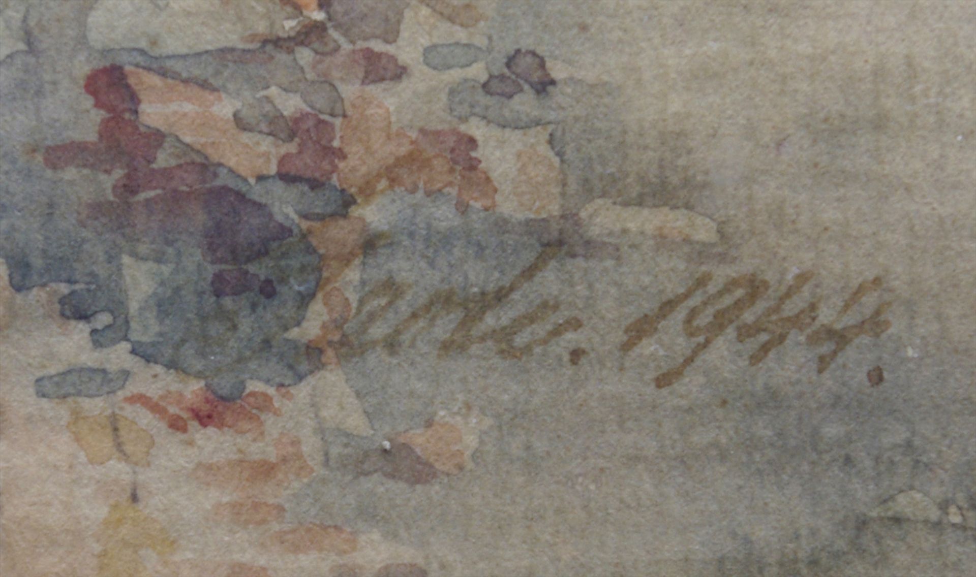 Unbekannter Künstler, Sicht auf St. Jakobi mit Kriegsschäden, Aquarell auf Papier, u.r. sign. " - Image 2 of 2