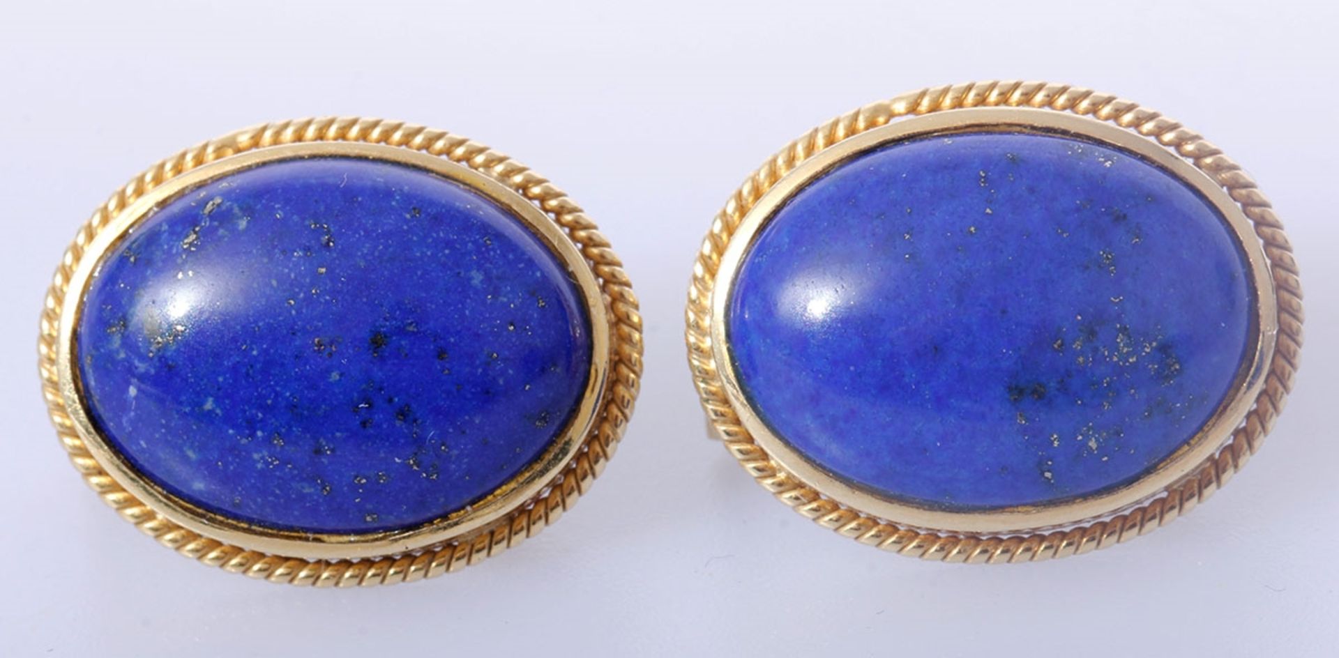 Ohrclips, Lapislazuli aus 750 Gold, klappbare Stecker, Höhe ca. 21mm, Gewicht 10,70 Gramm