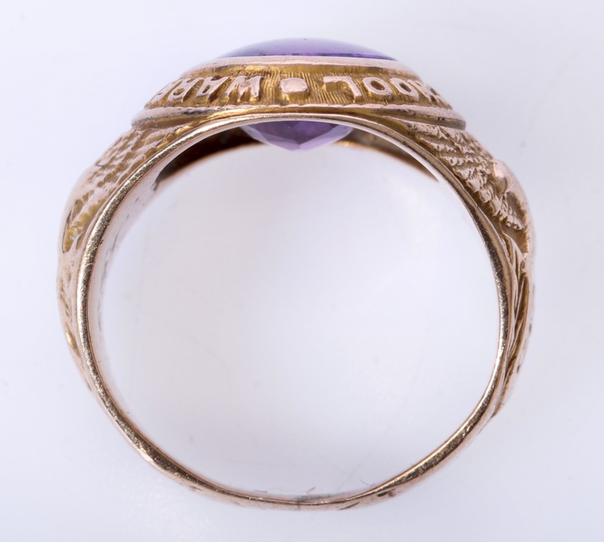 USA College Ring von 1936 mit Amethyst Warren Easton High School, 9,83 Gramm, 10k Gelbgold, - Bild 5 aus 5