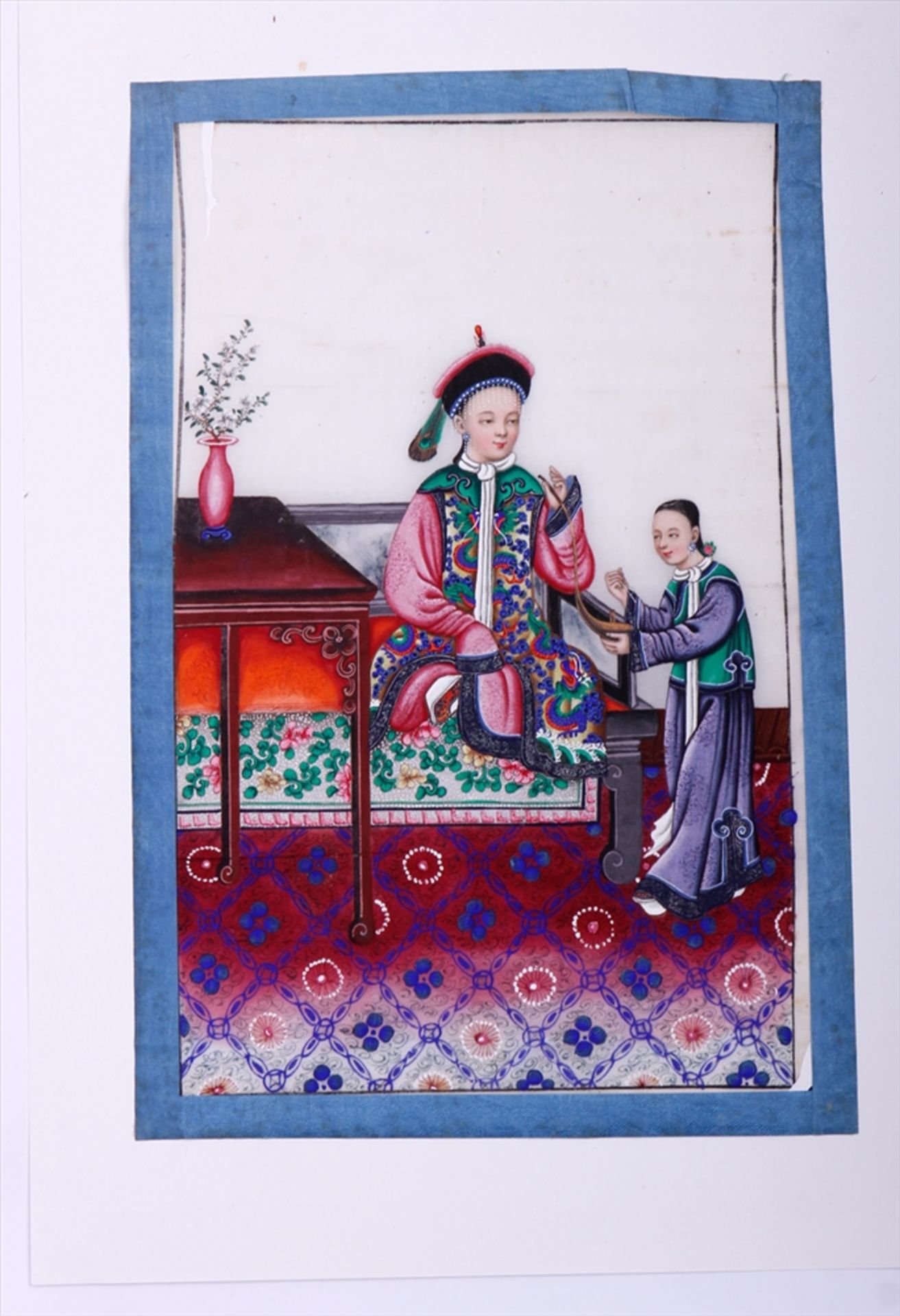 6 höfische Malereien, Gouache auf Reispapier, China, 2.Hälfte 19.Jh., Darstellungen des Kaiserpaares - Image 7 of 7