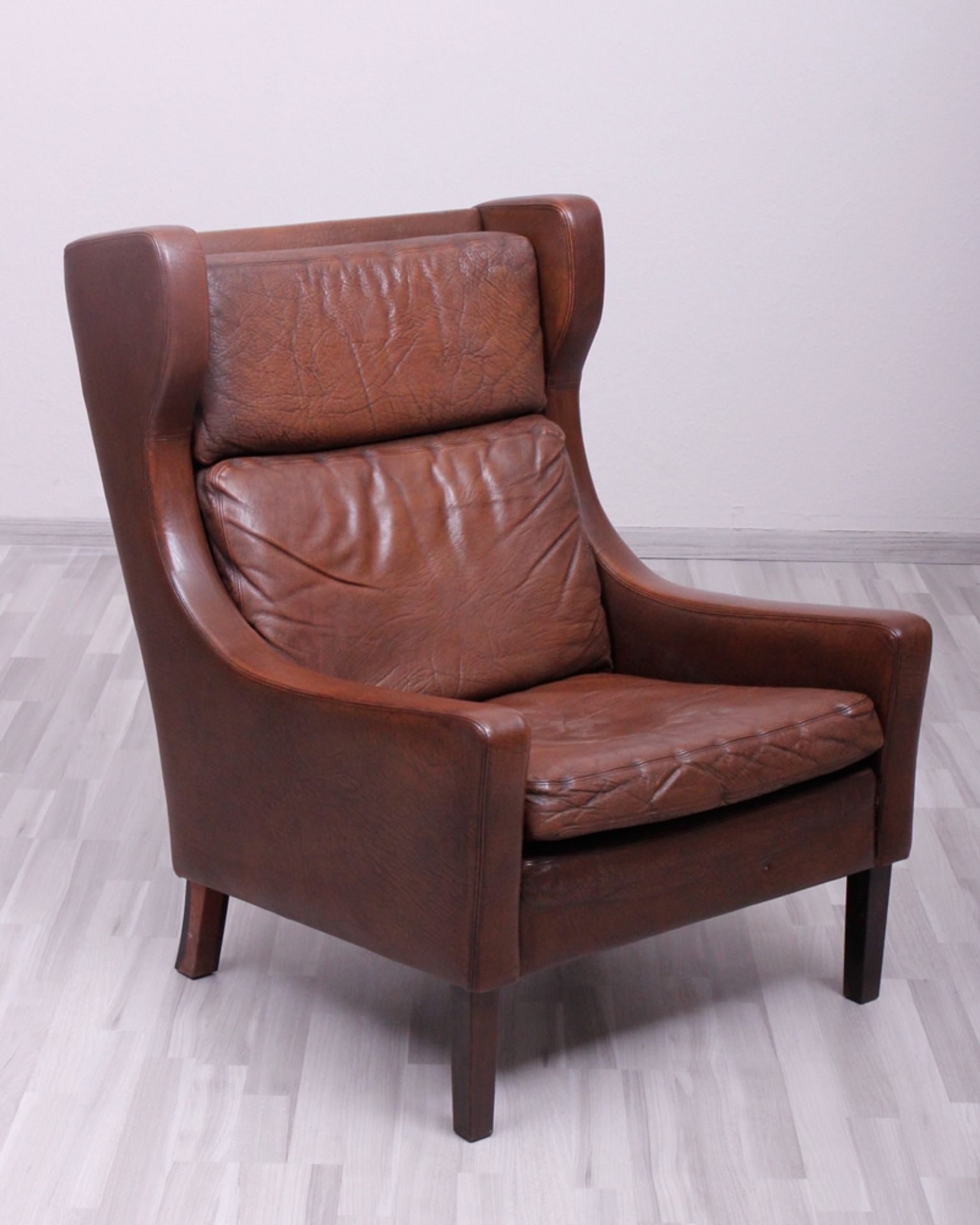 Ohrensessel, Dänemark, um 1970, im Stile Mogensen, braunes Leder, HxBxT: 97x72x82cm,