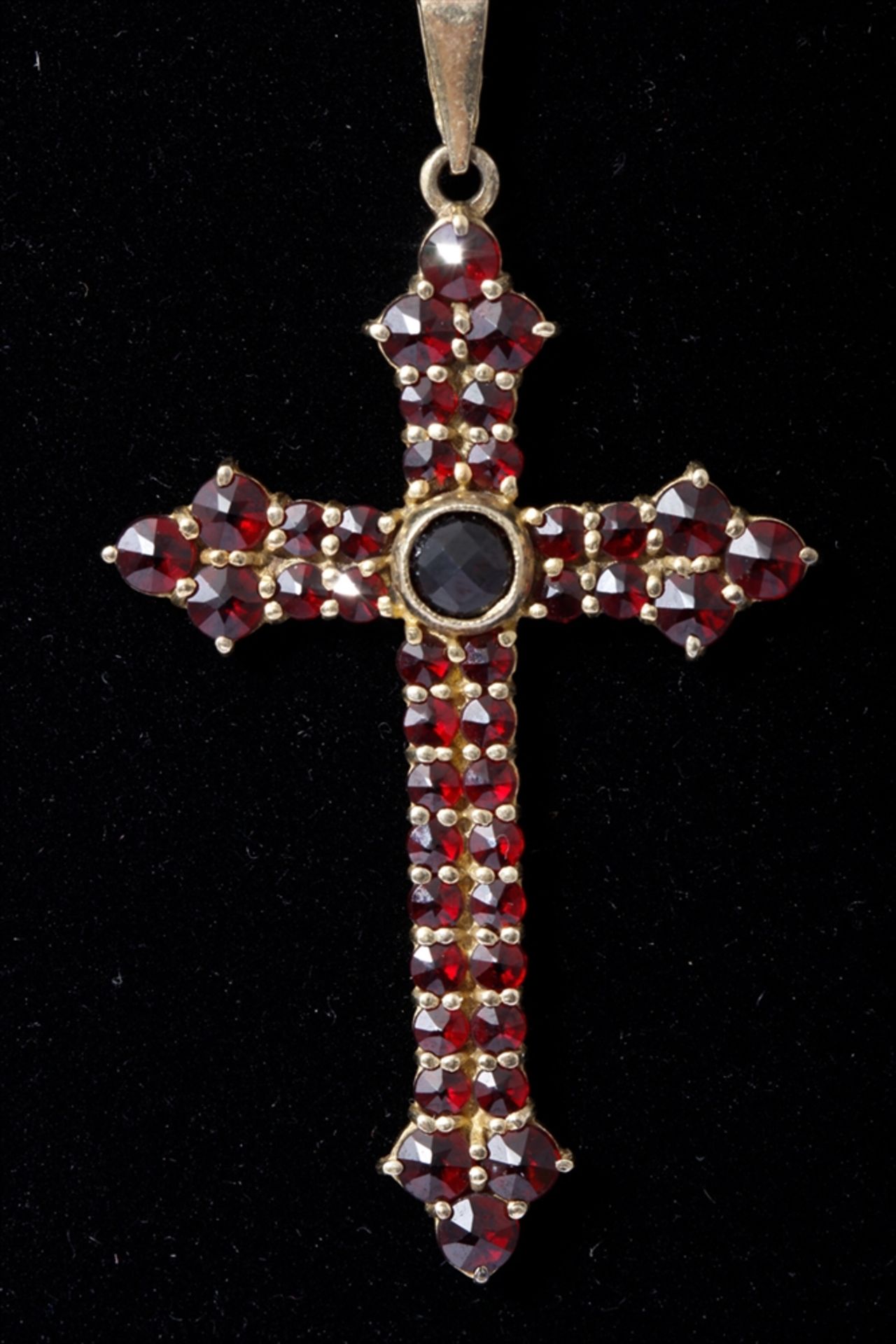 Collier mit Kreuz und Granatbesatz , Kreuz 925 Silber vergoldet, Kette Double. Länge ca. 50cm, Kreuz - Bild 2 aus 4