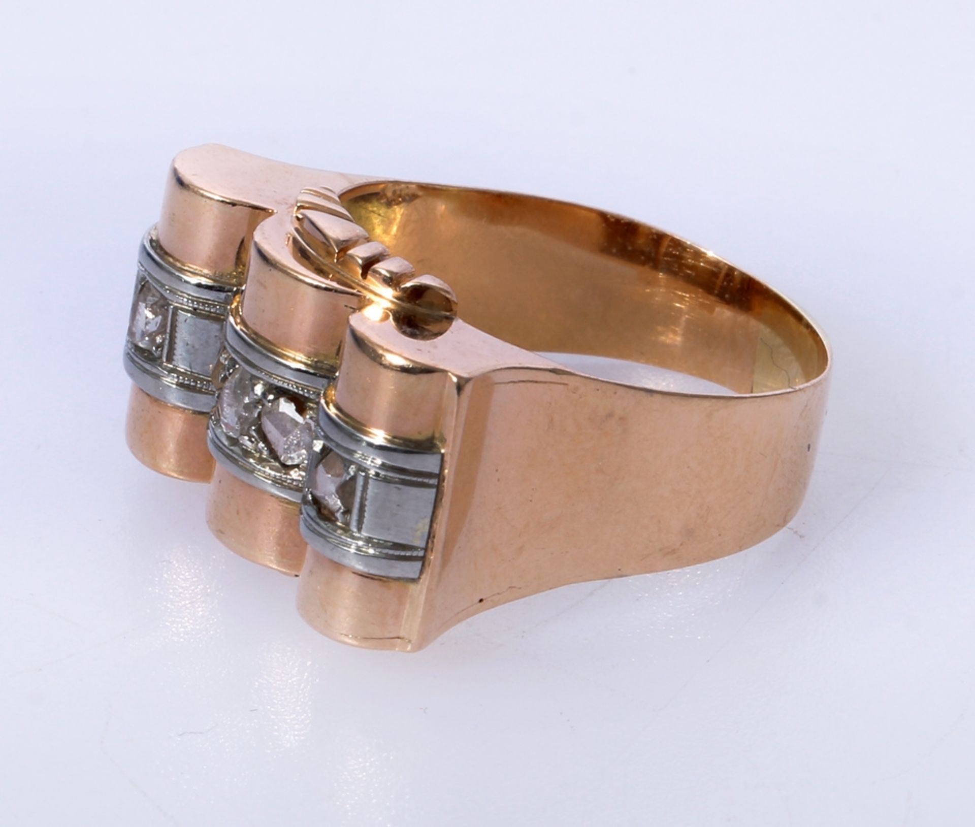 Ring, 750GG, Art Deco, 7,02 Gramm, Ringgröße 56, Altschliff Diamanten mit mittlerer bis unterer - Bild 4 aus 6