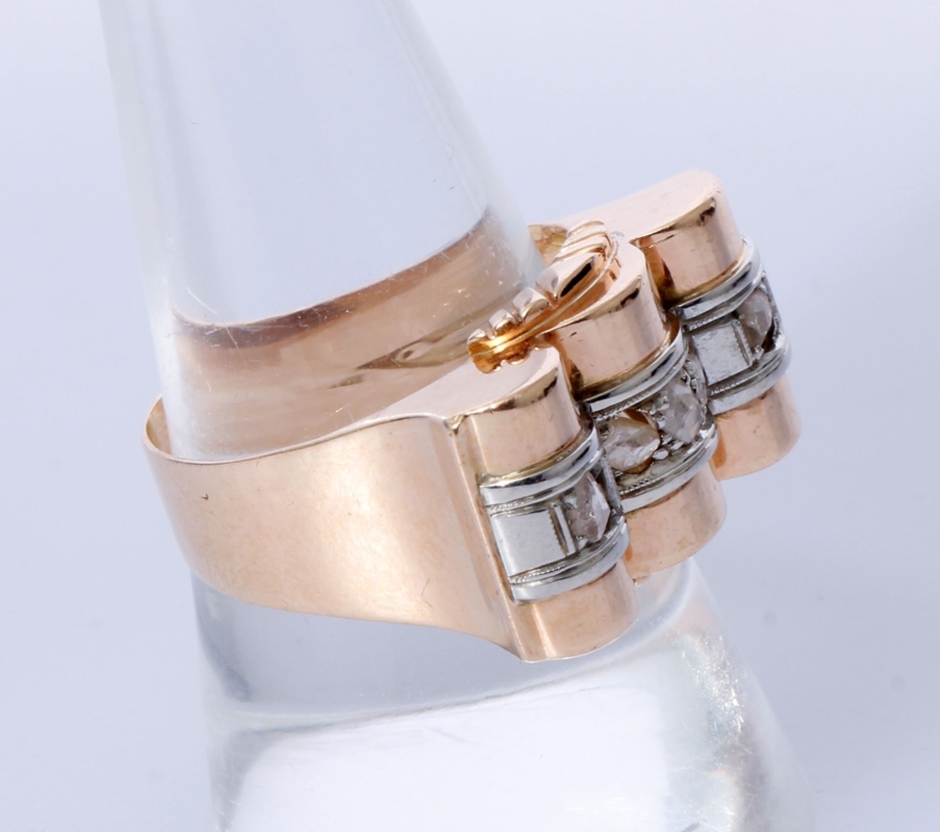Ring, 750GG, Art Deco, 7,02 Gramm, Ringgröße 56, Altschliff Diamanten mit mittlerer bis unterer - Bild 2 aus 6