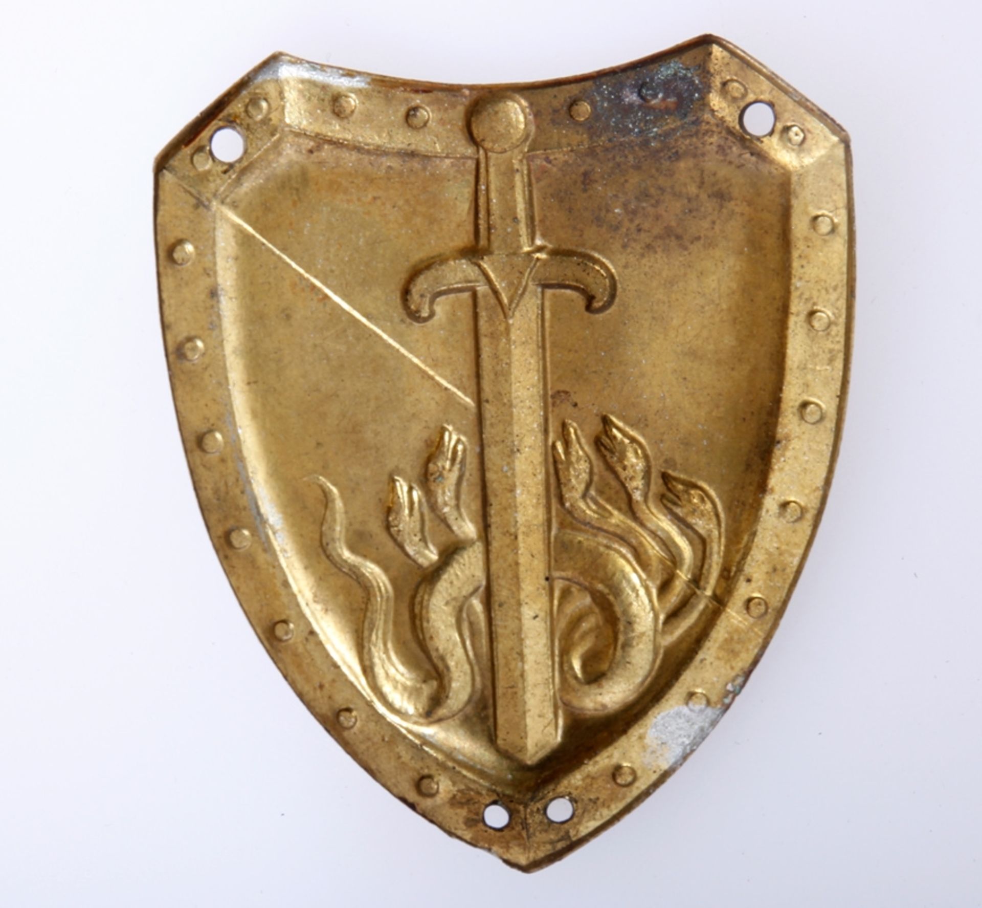 Abzeichen des Selbstschutzes Oberschlesien S.S.O.S. gestiftet 1921, Buntmetall versilbert/vergoldet, - Bild 2 aus 3