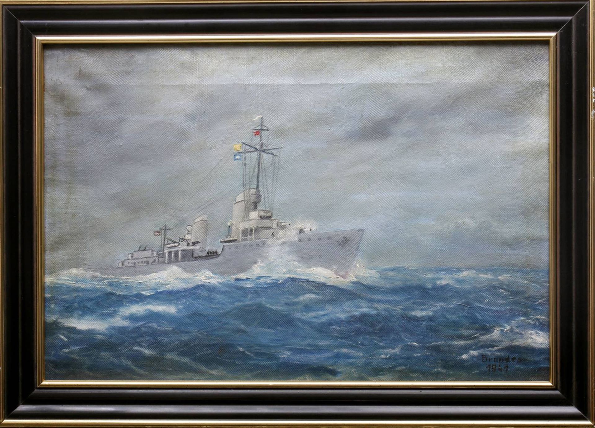 Gemälde KriegsmarineTorpedoboot gemalt 1941, dynamische Darstellung eines Torpedobootes mit