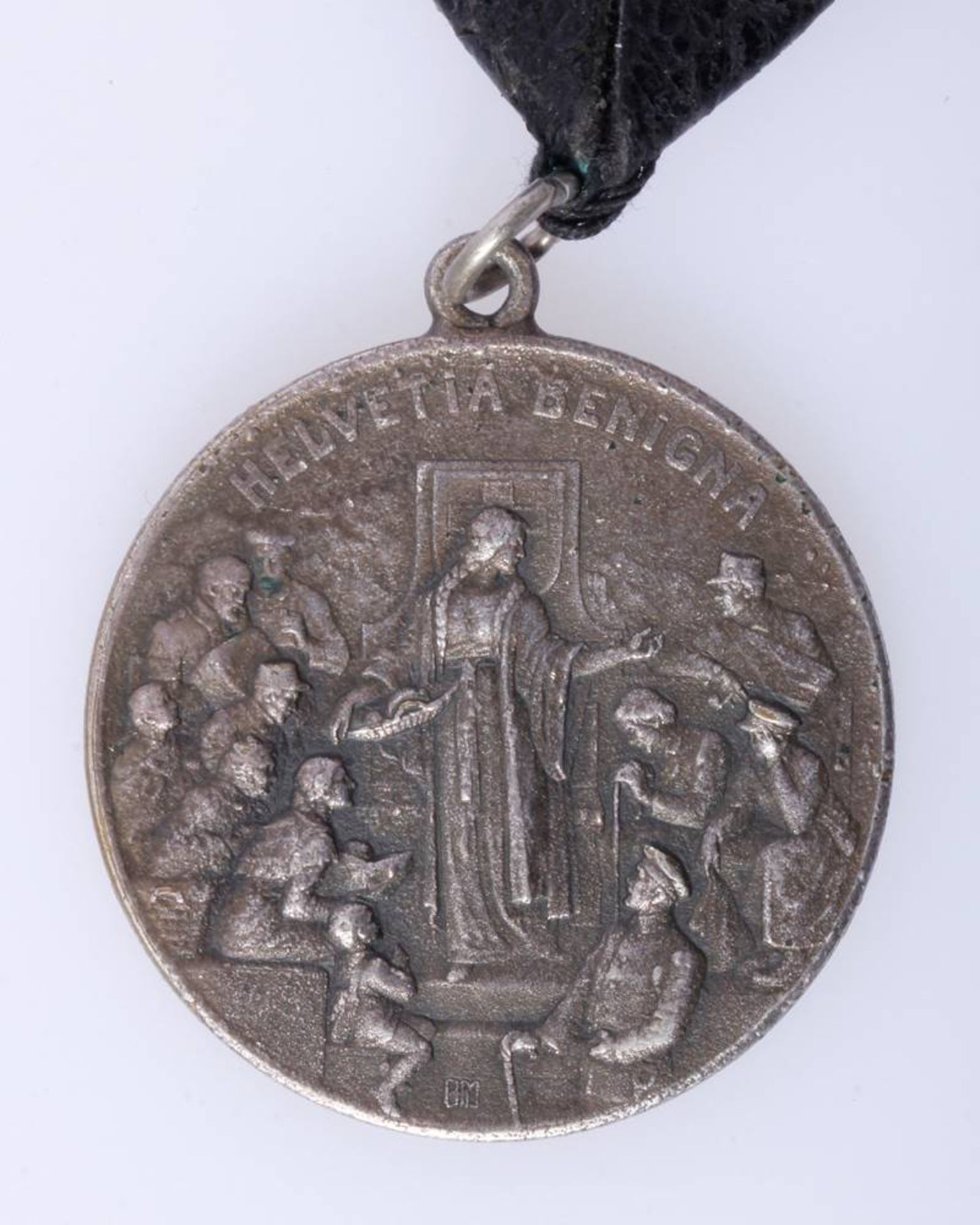 Preußen Schweiz Helvetia-Medaille Medaille von 1917 am Lederband, D: 34mm, Feinsilber-Ausführung für