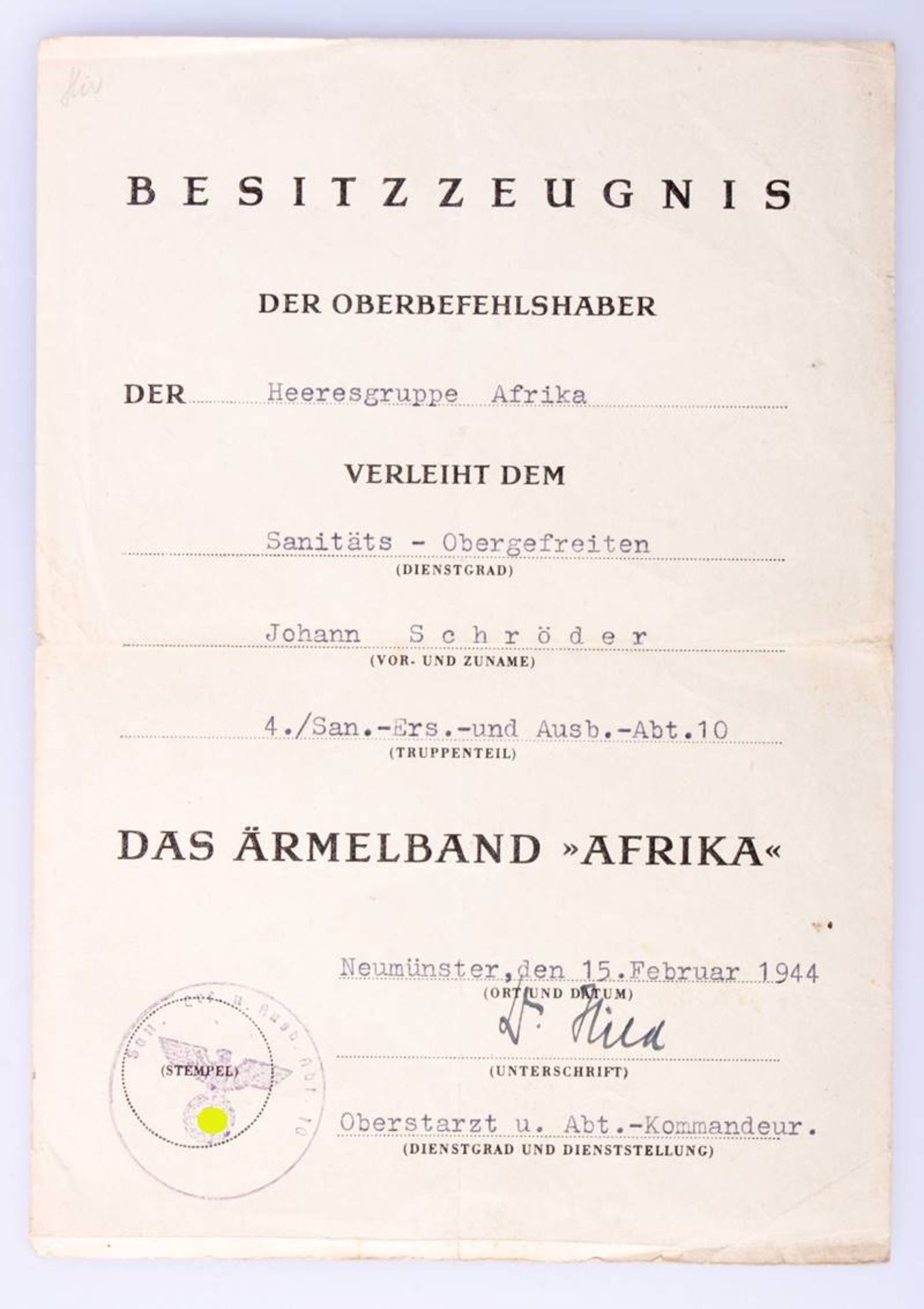 Nachlaß Schröder Deutsches Afrika-KorpsWehrpaß mit Umschlag, Bild fehlt ansonsten komplett ( - Bild 4 aus 11