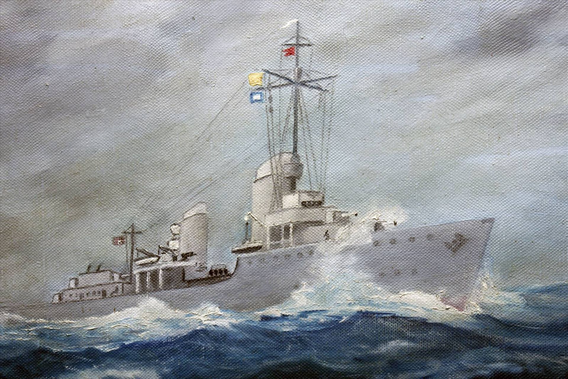 Gemälde KriegsmarineTorpedoboot gemalt 1941, dynamische Darstellung eines Torpedobootes mit - Bild 3 aus 4