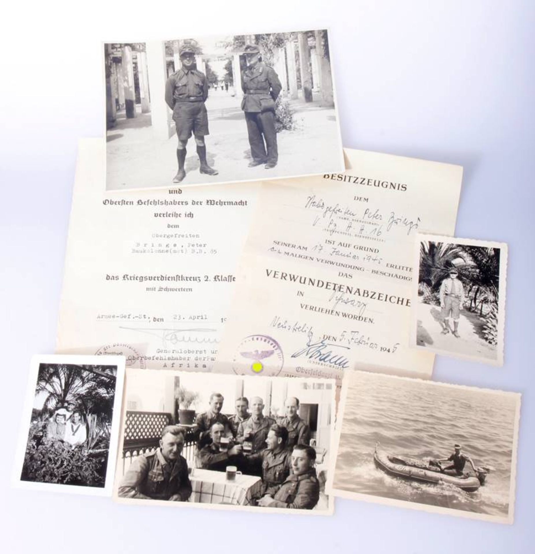 Urkundengruppe Baukolonne Afrika Rommel-Unterschrift5 Fotos Afrika,Urkunde Kriegsverdienstkreuz 2.