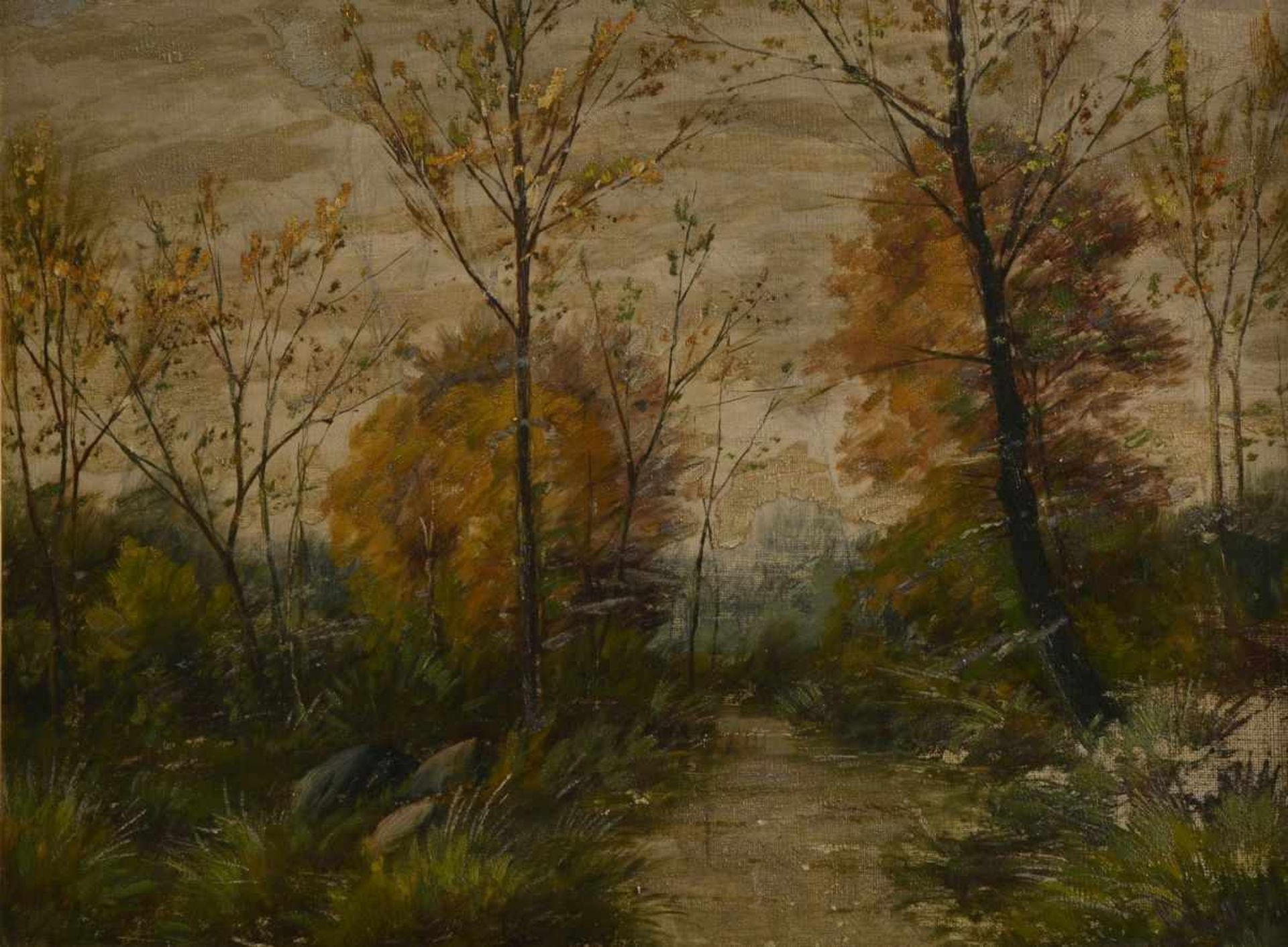 Herbstlandschaft mit BachlaufAnonym, um 1900, Öl auf Leinwand, unsigniert, ca. 30x40cm, gerahmt (ca. - Bild 2 aus 3