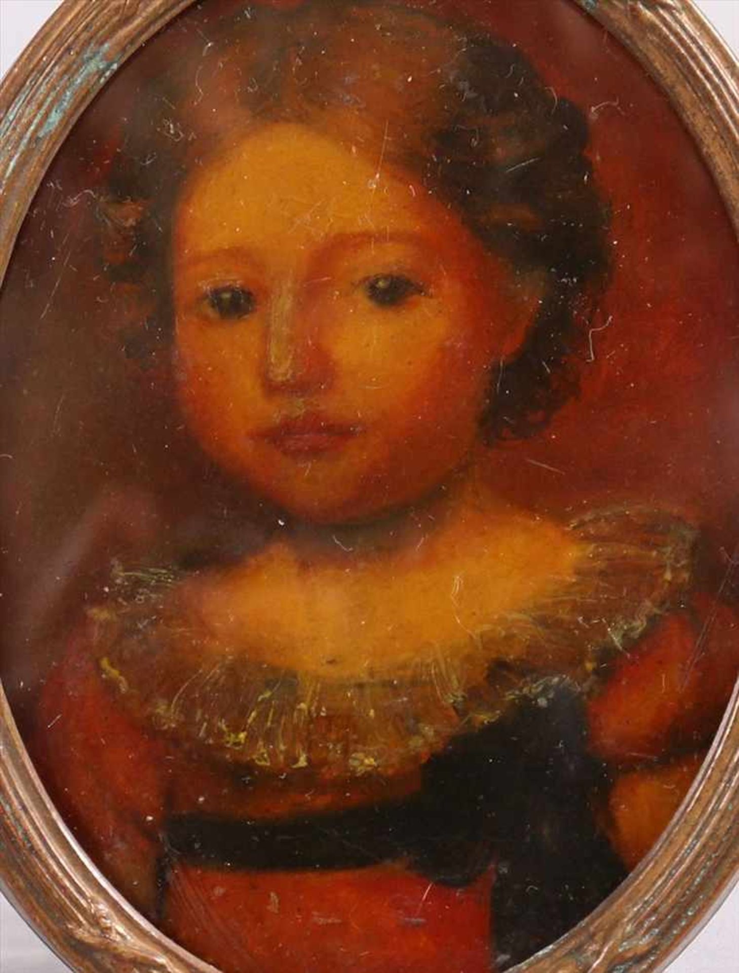 MiniaturAnonym, Porträt eines Mädchens, um 1900, Öl auf Kupfer, oval, gerahmt (ca. 7,5x6cm) - Image 2 of 3