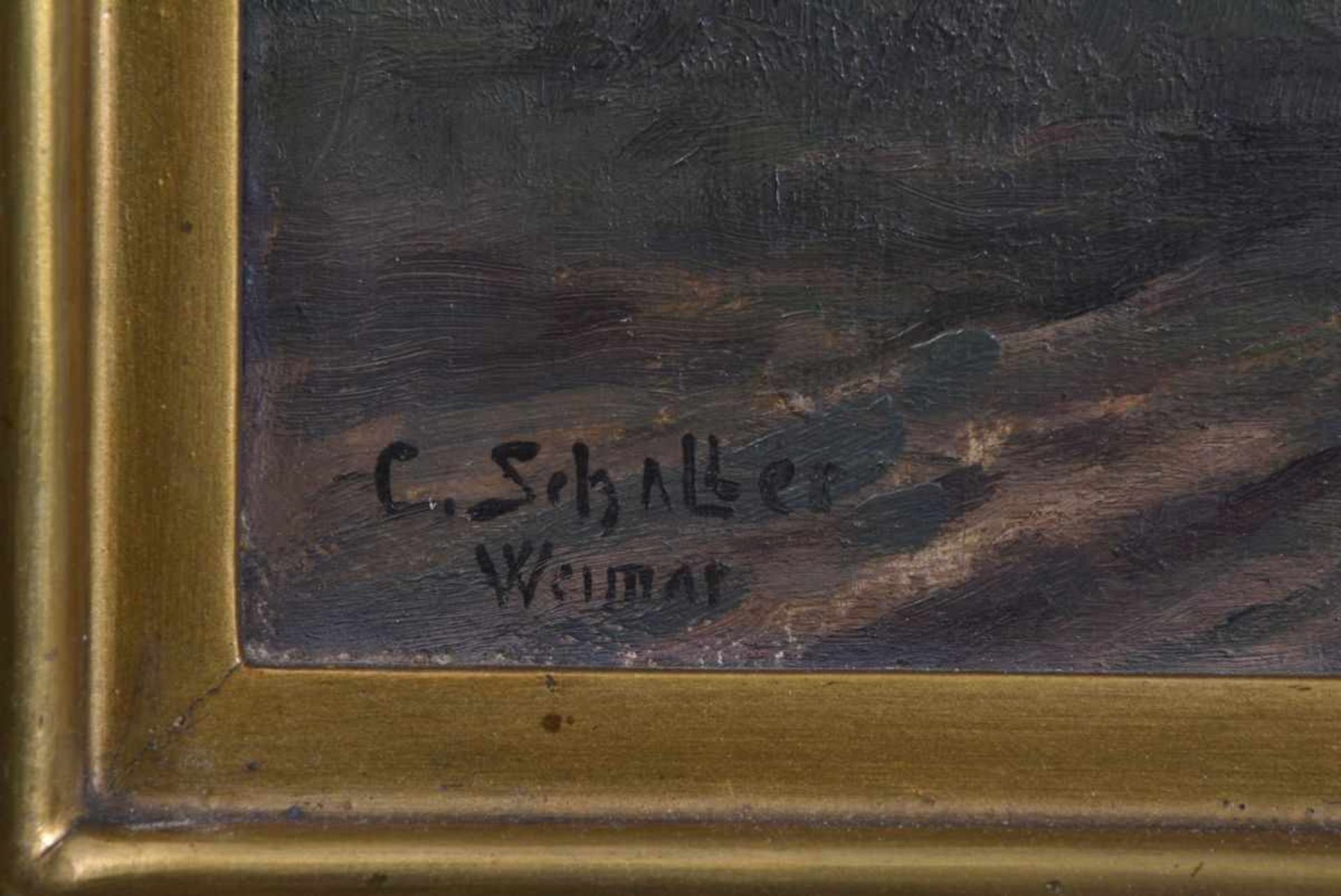 Carl Schaller (um 1930 in Weimar tätig), Pferdegespann auf Acker, Öl auf Holzplatte, u.l. sign. " - Image 3 of 4