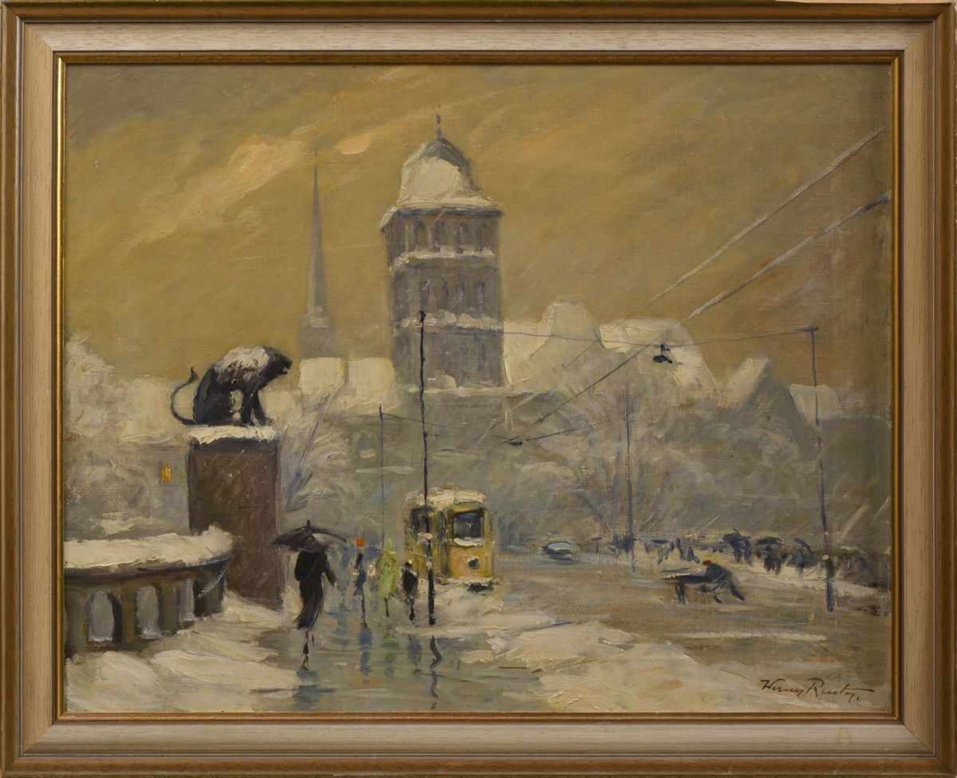 Werner Reuter (1902-1962, Lübecker Künstler), Blick auf das Lübecker Burgtor im Schnee, 1950er/