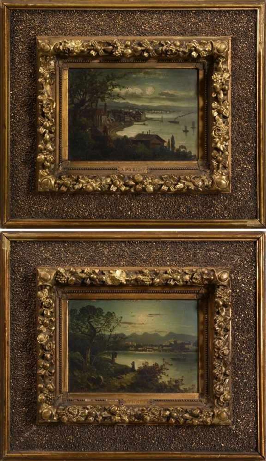 Anton Pickert (1876-1941), Paar Gemälde "Landschaften im Mondschein", Öl auf Holz, u.l. sign. "A.