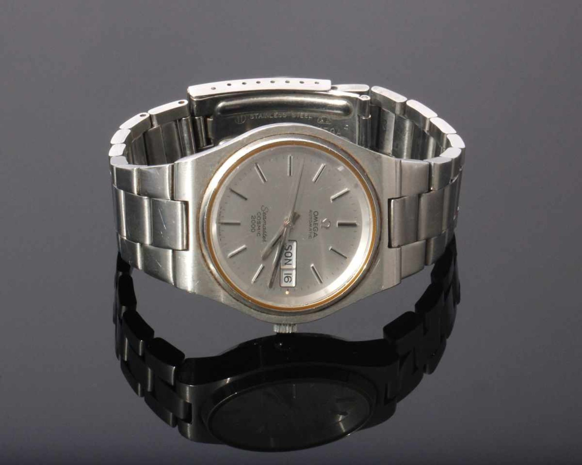 Herren-Armbanduhr Omega, Modell "Seamaster Cosmic 2000" Day Date Stahluhr aus den 1970er Jahren, - Bild 2 aus 2