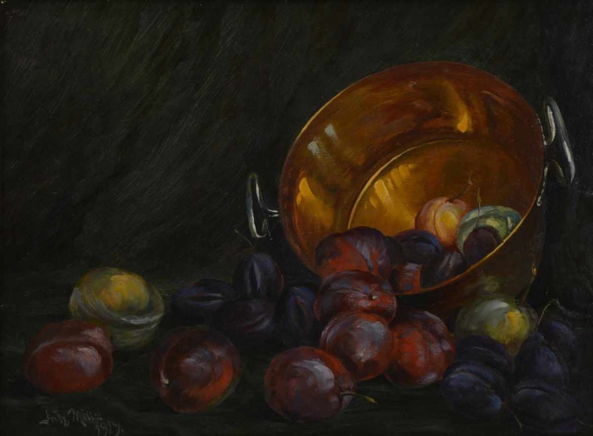 Fritz Moeller-Schlünz (1900 in Schwaan - 1990 in Lübeck), Paar Gemälde, Obst-Stilleben mit Äpfeln - Image 3 of 8