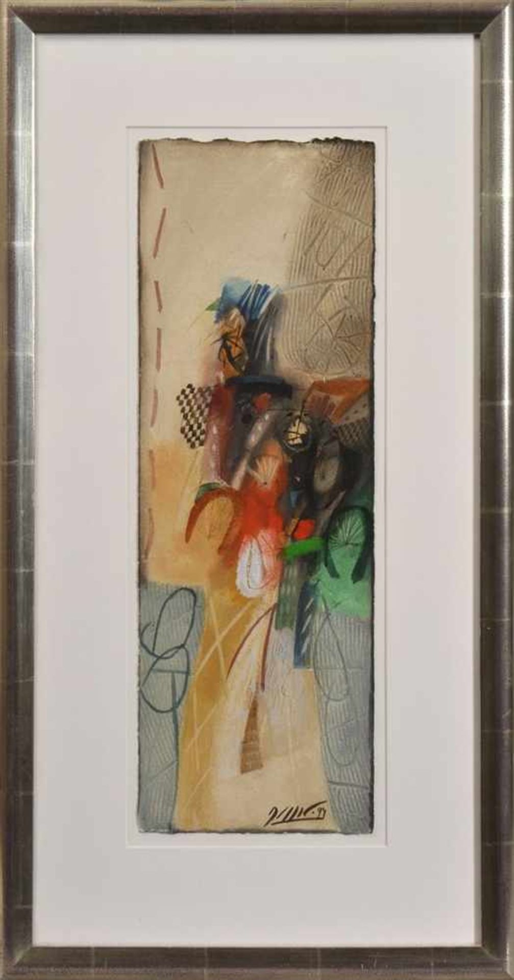 Georges Dussau (1947 in Chalon-sur-Saone), Abstraktion im Hochformat, 1994, Mischtechnik auf Papier,
