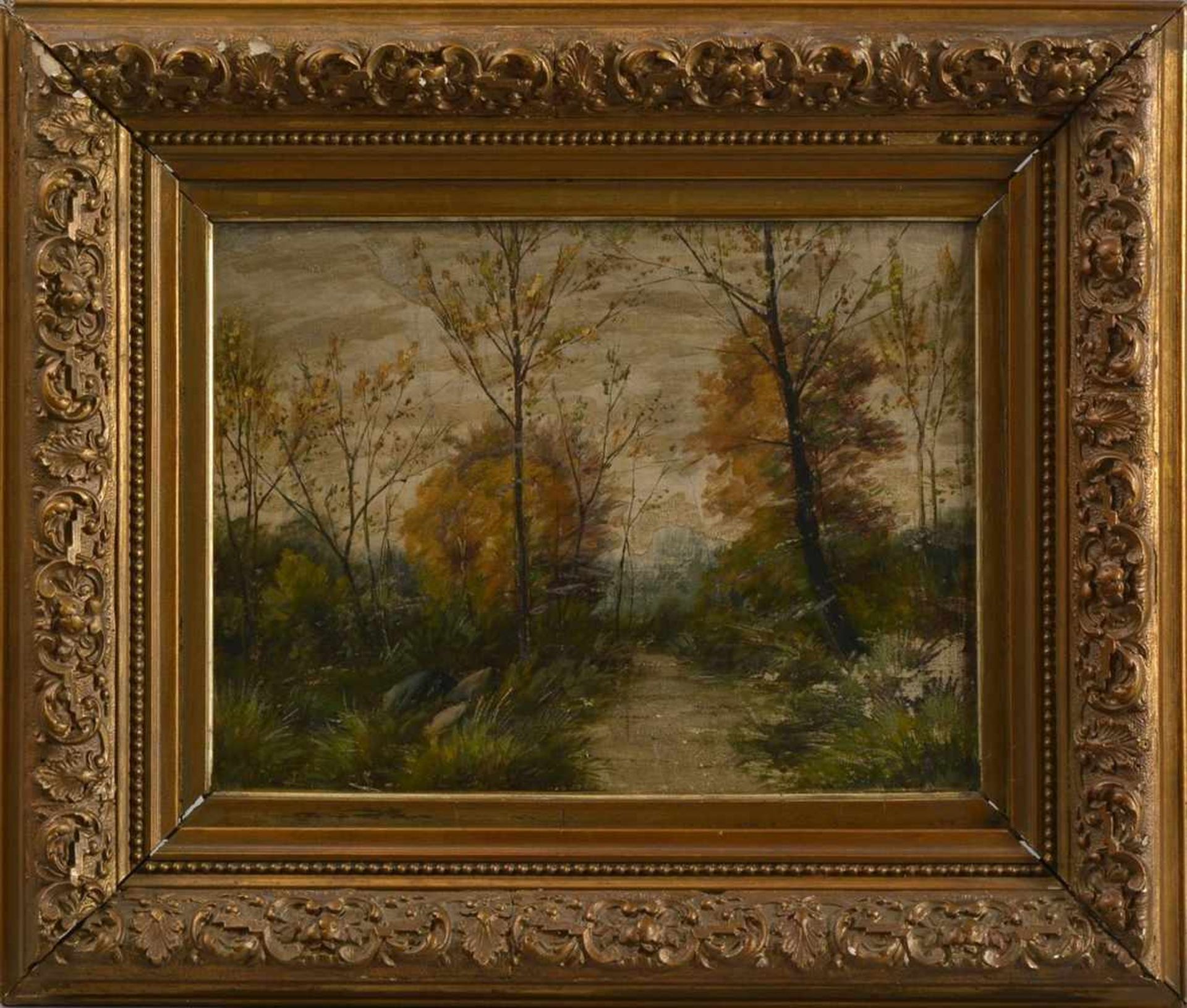 Herbstlandschaft mit BachlaufAnonym, um 1900, Öl auf Leinwand, unsigniert, ca. 30x40cm, gerahmt (ca.