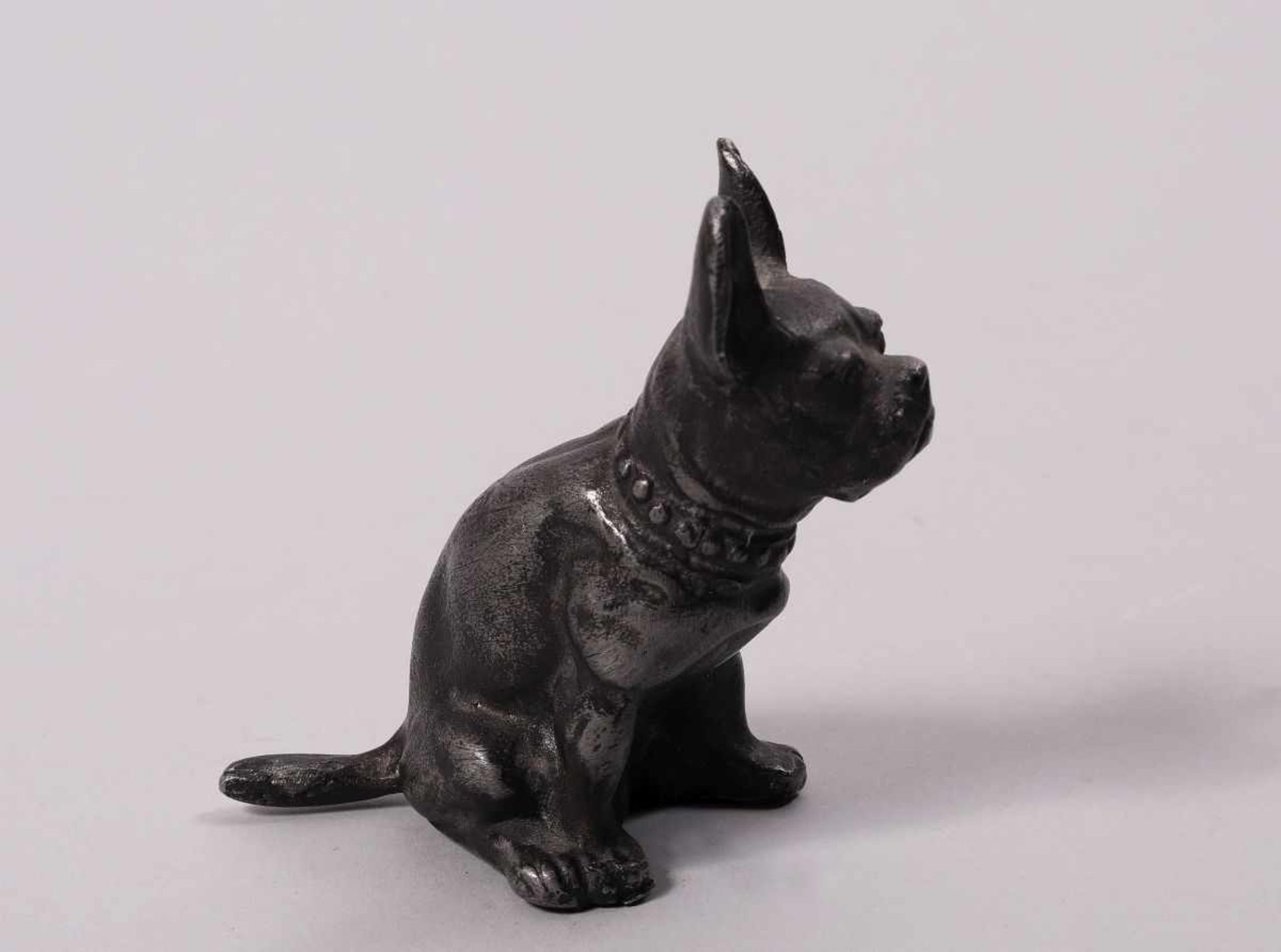 Kleine französische Bulldoggewohl deutsch, um 1930, sitzende Bulldogge, Metallguß, ungemarkt, H: - Image 2 of 3