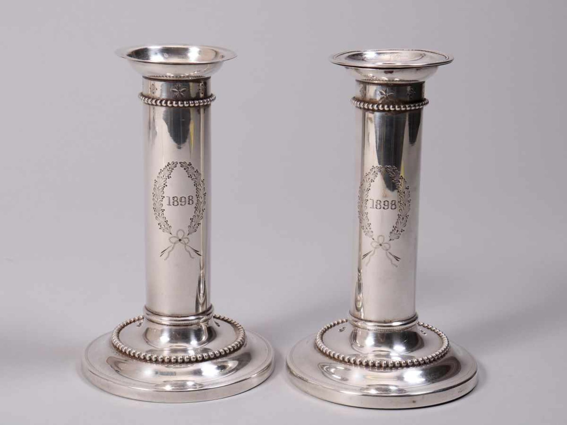 Paar Tafelleuchter925er Silber, Goodnow & Jenks, Boston, um 1889, auf Rundfuß, zylindrischer - Image 2 of 4