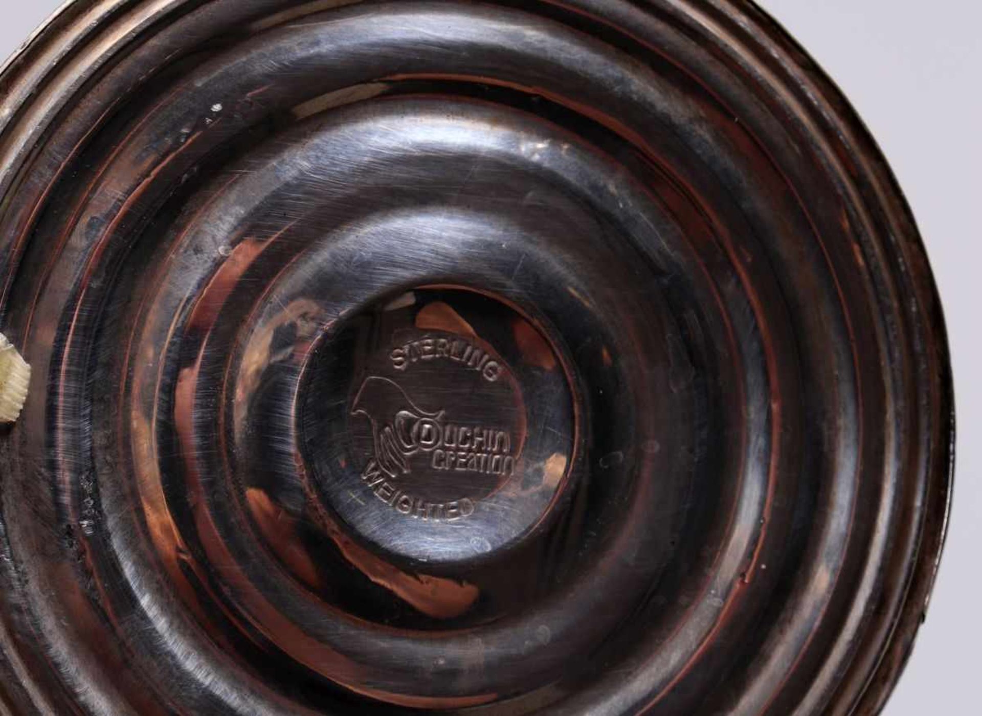 Tafelleuchter925er Silber, USA, 20.Jh., gebauchter Schaft, 3-flg. Aufsatz, H: 24,5cm, Fuß beschwert, - Bild 3 aus 3