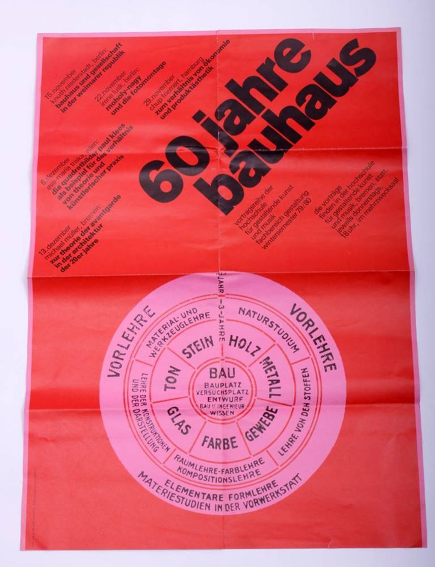 Poster, Bauhaus exhibition "60 Jahre Bauhaus" (60 years of Bauhaus), printed by hfgkum, designed