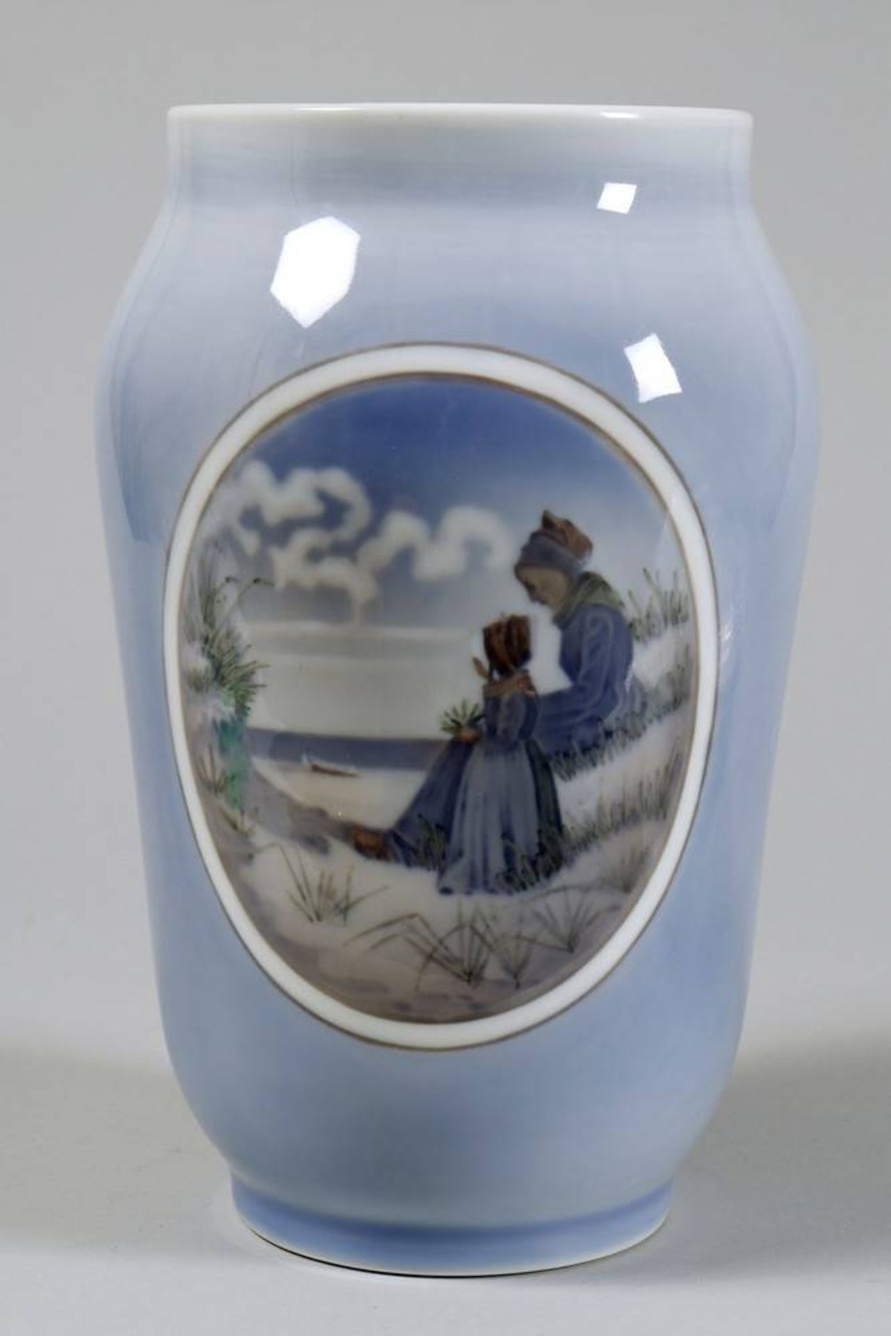 Vase Royal Copenhagen, Denmark, 20th C., landscape and figure decoration, modell No. 4384, H: 25,