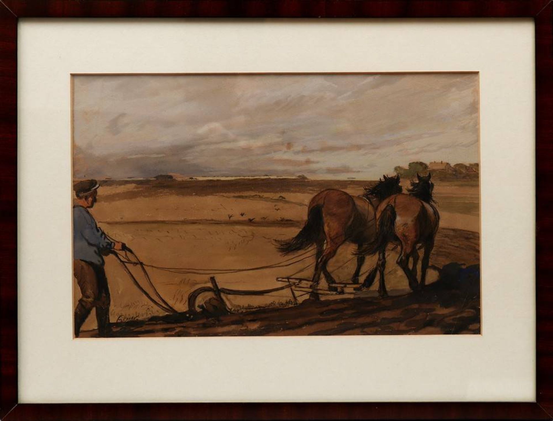 Alexander Eckener(1870, Flensburg - 1944, Aalen), Watercolour on paper, farmer with horse drawn
