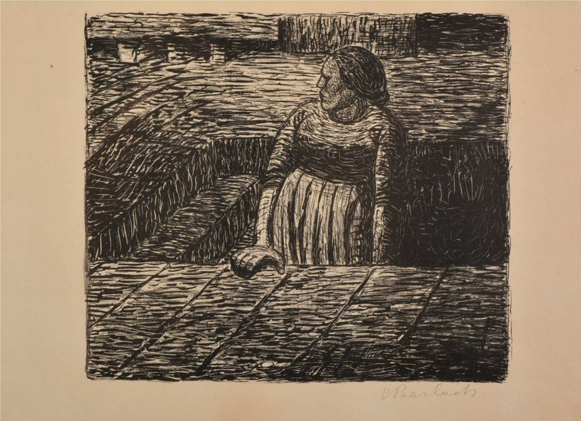 Ernst Barlach(1870, Wedel - 1938, Rostock), woman, standing on stairs, 1912, lithograph, signed - Bild 2 aus 2