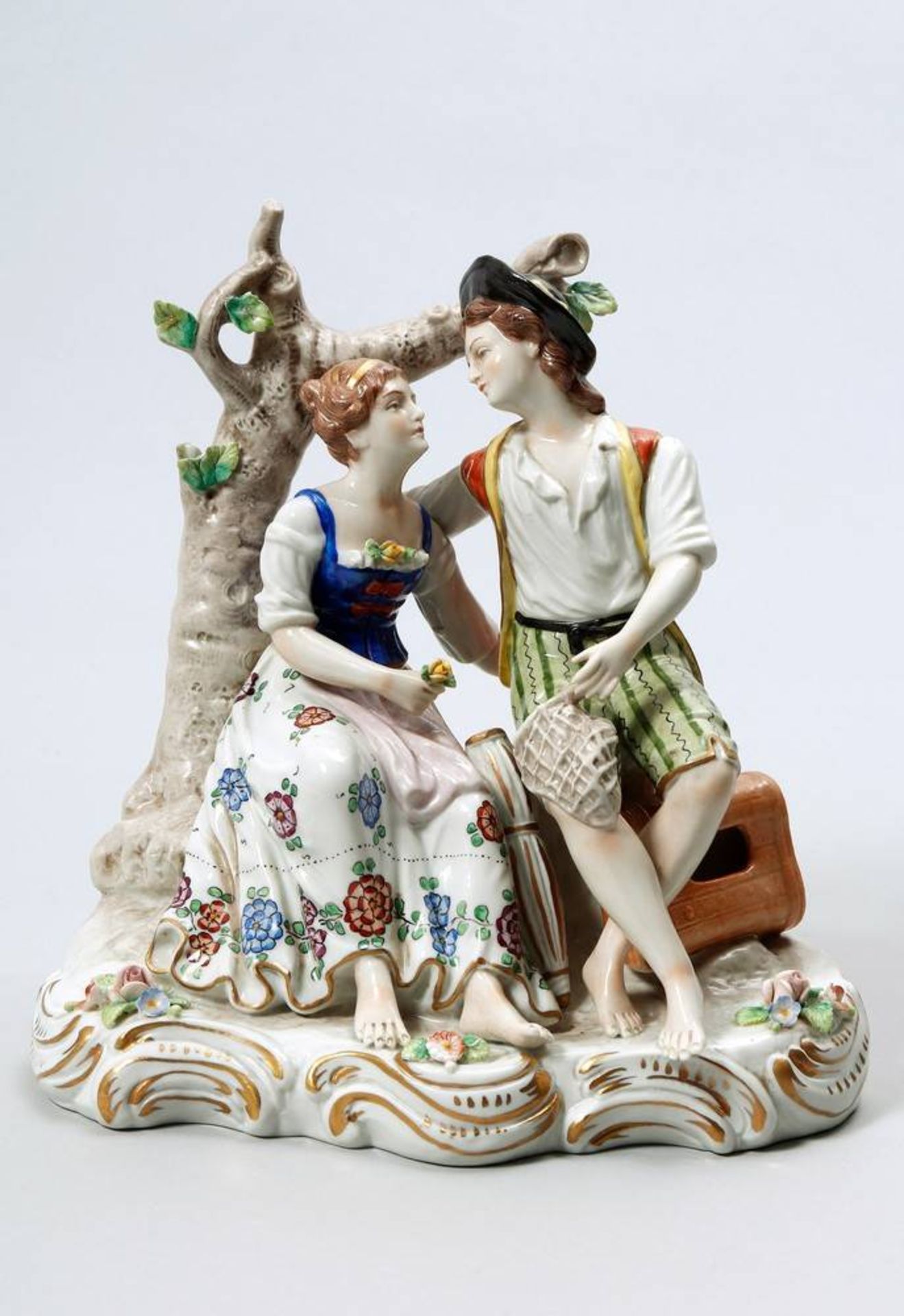 Figural group Sitzendorf, 20th C., porcelain, painted in colours, marked, H: 20cm, minor