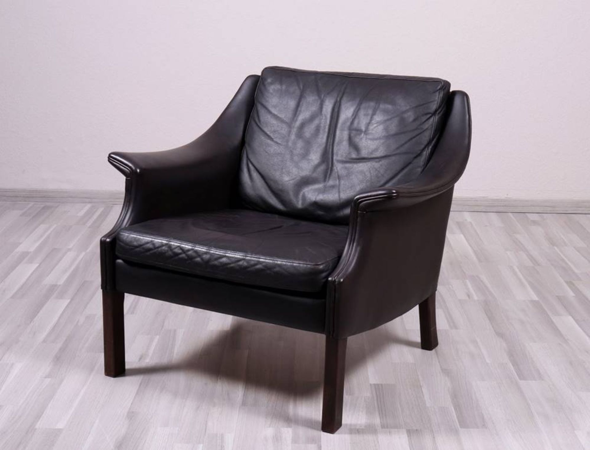 3 pcs lounge setAage Christensen, Denmark, 1970s, 3 seater sofa, 2 armchairs, dark brown leather, - Bild 4 aus 4