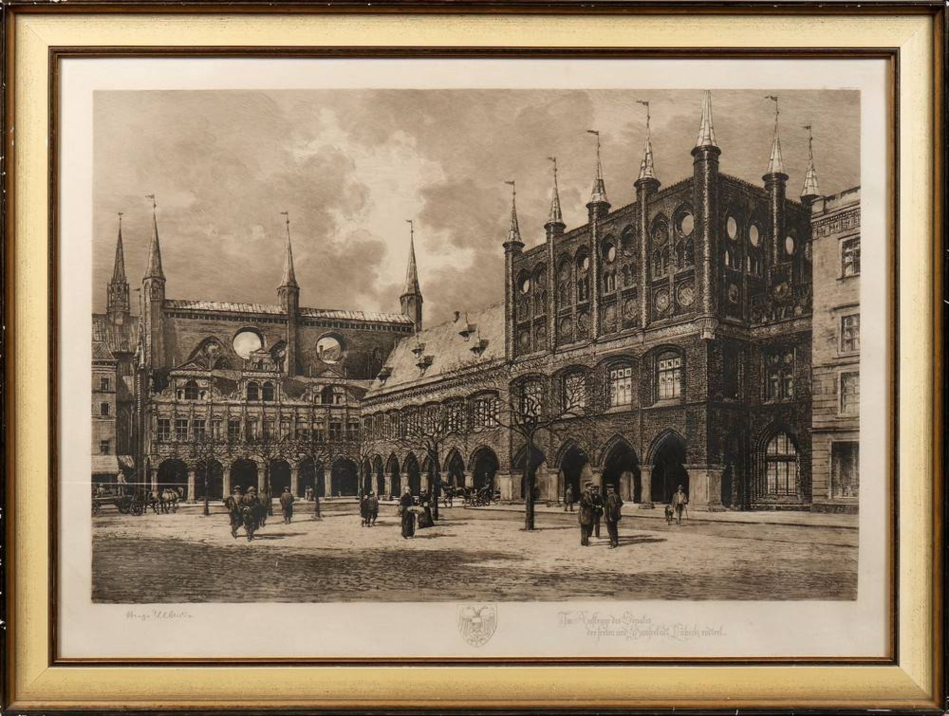 Hugo Ulbrich (1867 - 1928) Lübeck townhall, 1910, etching, signed in pencil, ca. 50x75cm, framed (