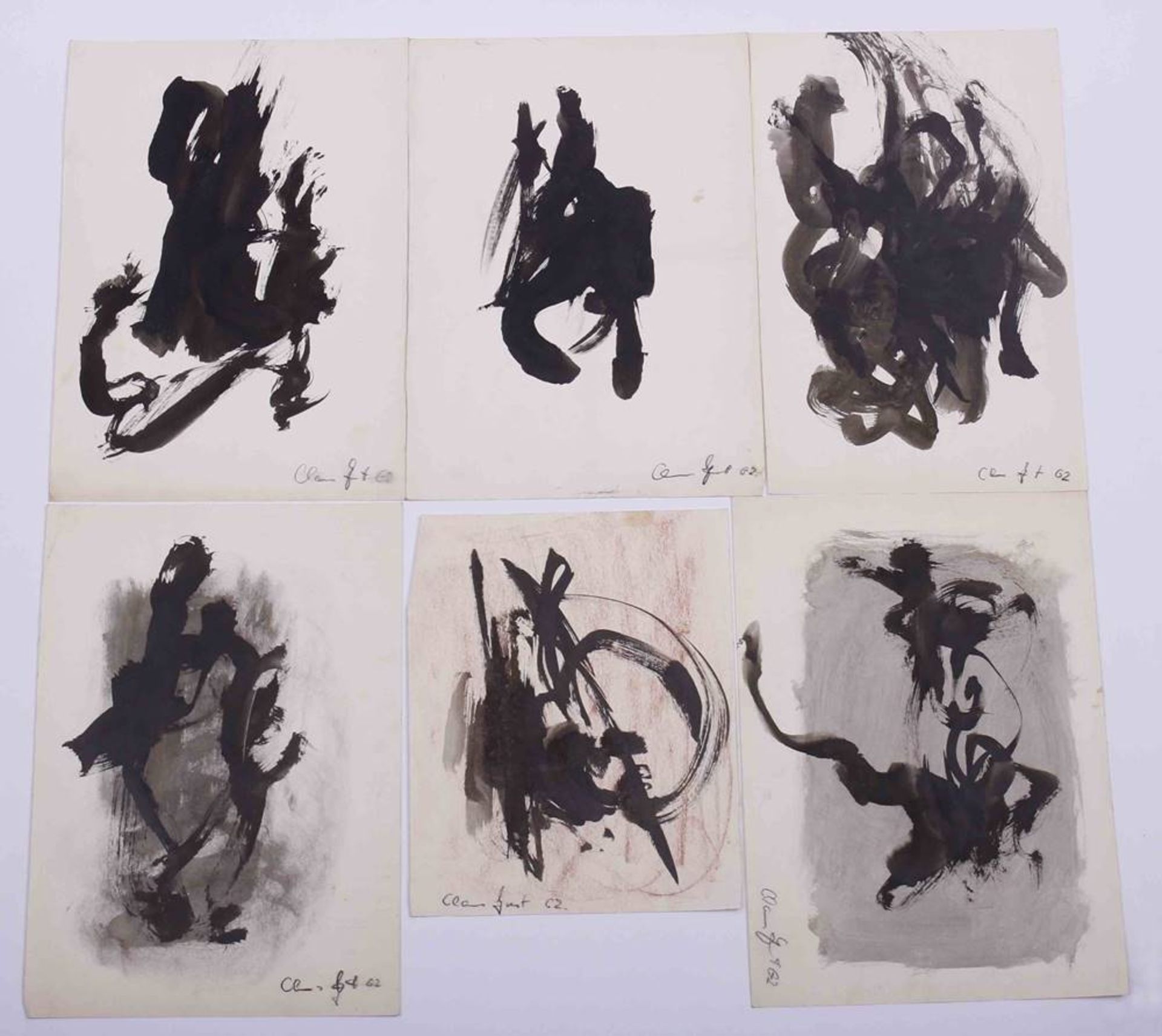 Claus Just6 ink drawings in the manner of Tachisme, ca. 1962, signed, HxW: ca. 37x26cmClaus Just6