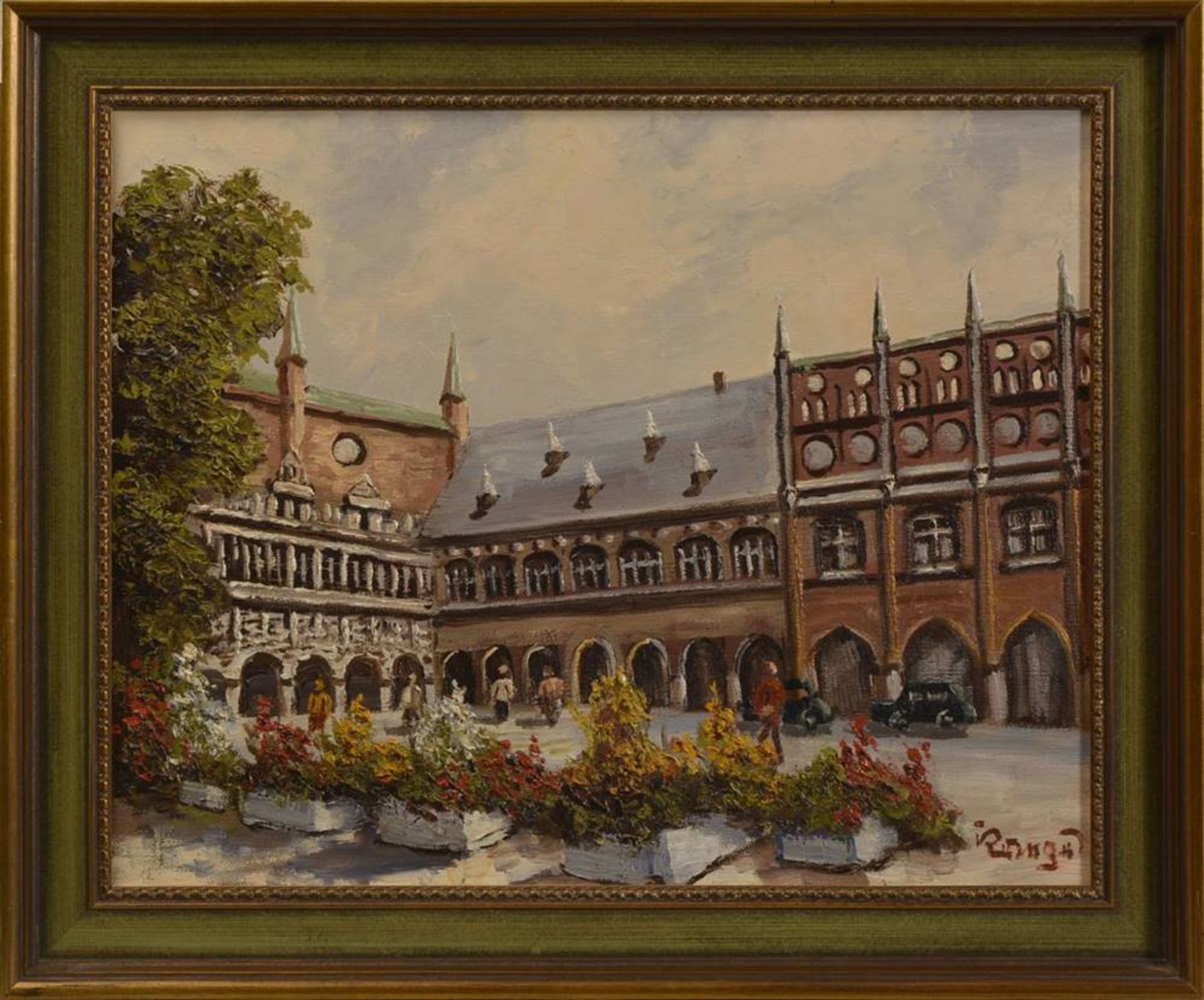 Lübeck townhallunknown artist, 2nd half 20th C., signed bottom right "Krieger", oil on canvas, ca.